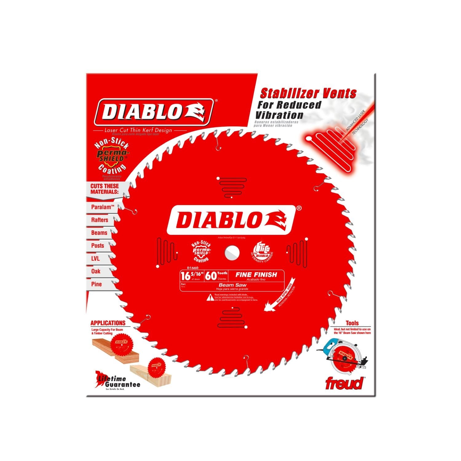Diablo D1660X 16-5/16 in. x 60-Tooth  Fine Finish Beam Saw Blade