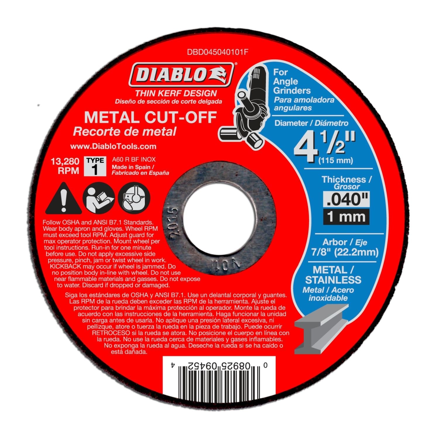 Diablo DBD045040125F 4-1/2-in. Thin Kerf Metal Cut-Off Discs, 25-Pack