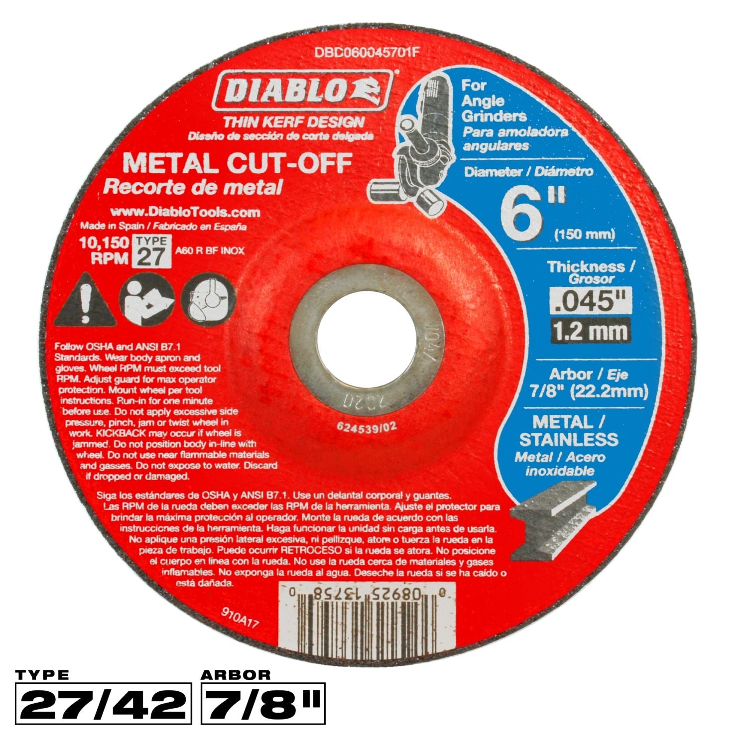 Diablo DBD060045701F 6-in. Type 27 Metal Cut-Off Disc