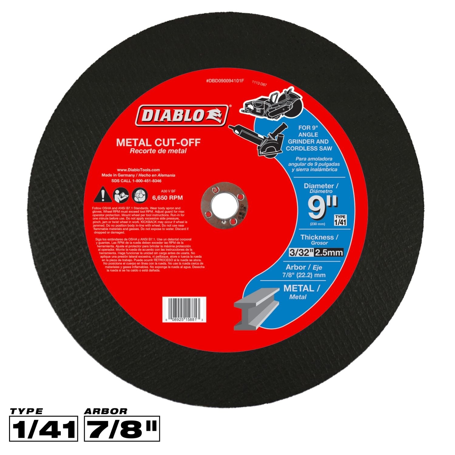 Diablo DBD090094101F 9 in. Metal Cut-Off Disc