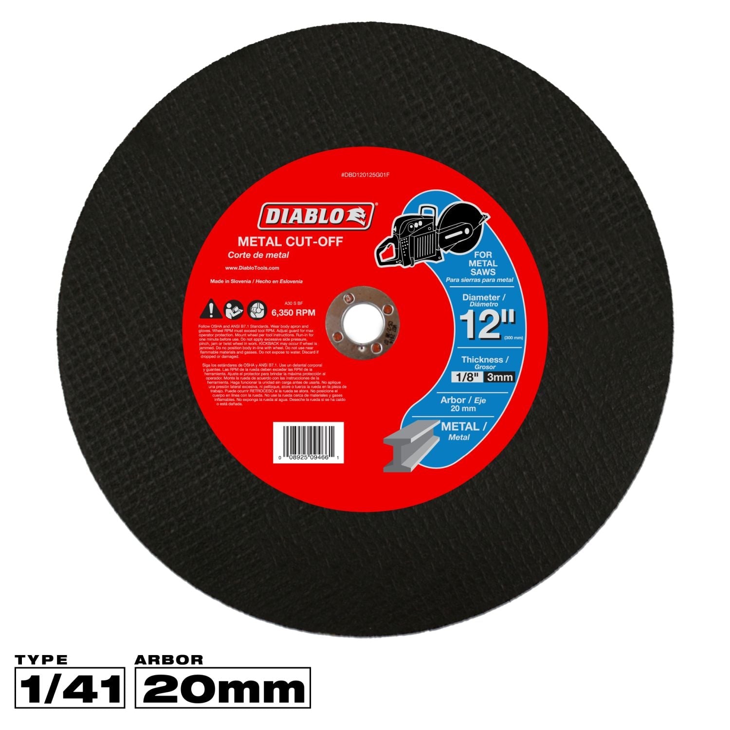 Diablo DBD120125G01F 12 Inch Metal High Speed Cut Off Disc 20mm