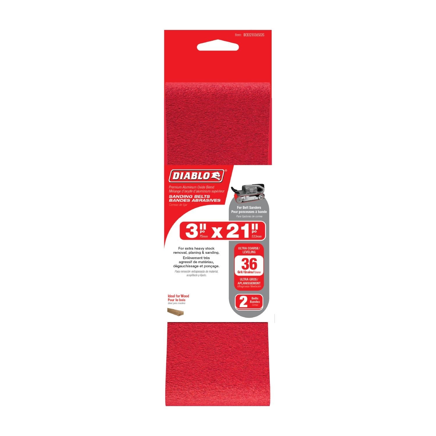 Diablo DCB321036S05G 3"x21" Belt  Sandpaper, 36 Grit, 5Pk