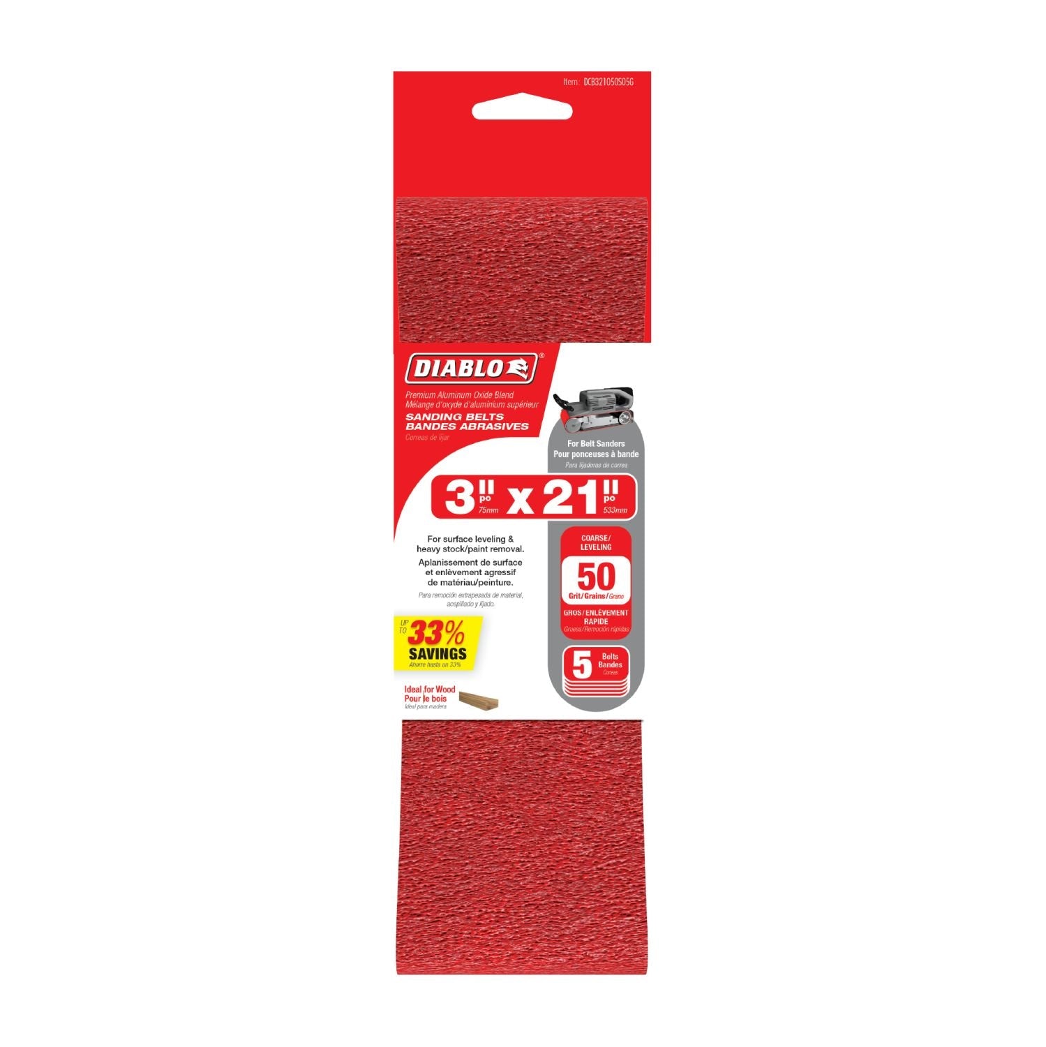 Diablo DCB321050S05G 3"x21" Belt  Sandpaper, 50 Grit, 5Pk