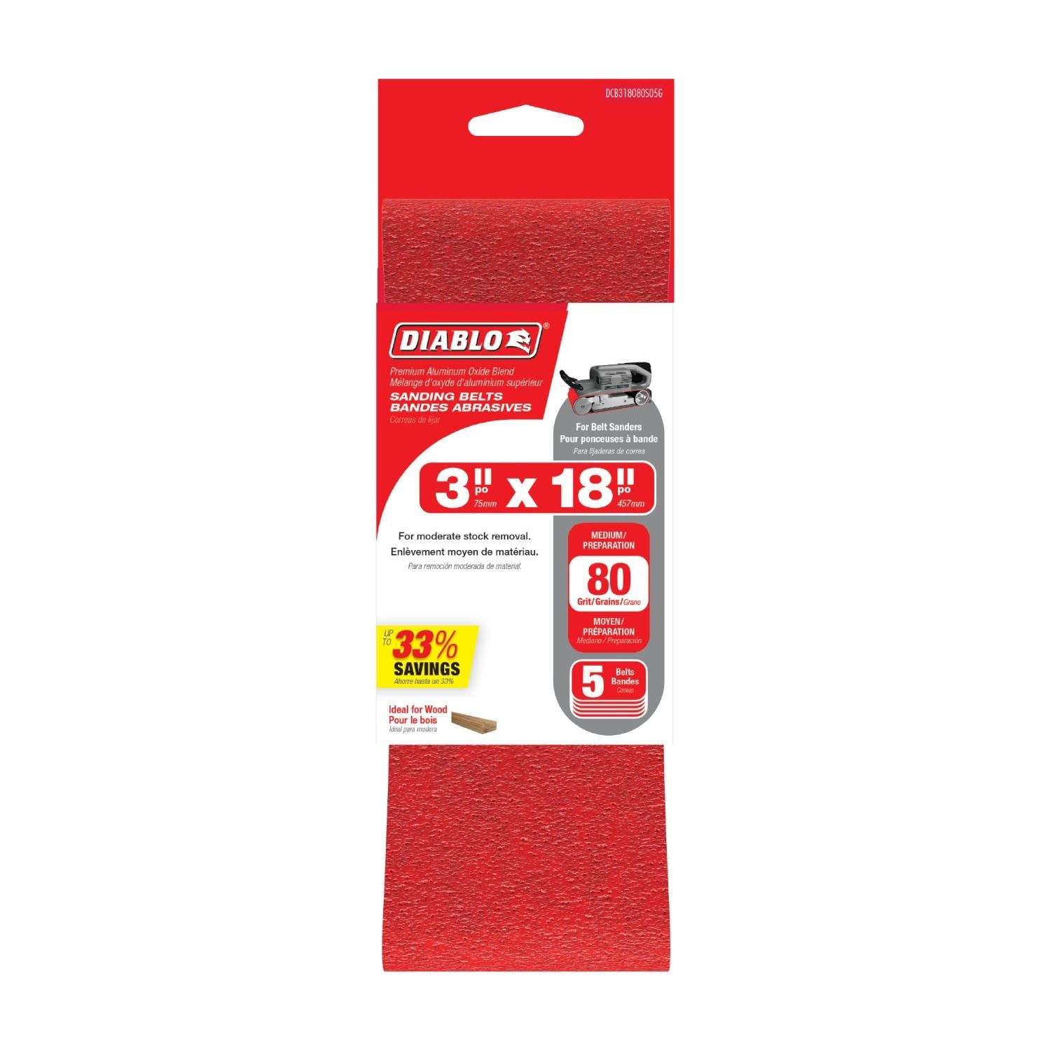 Diablo Dcb321080S05G 3"X21" Sanding Belt, 80 Grit, 5-Pack