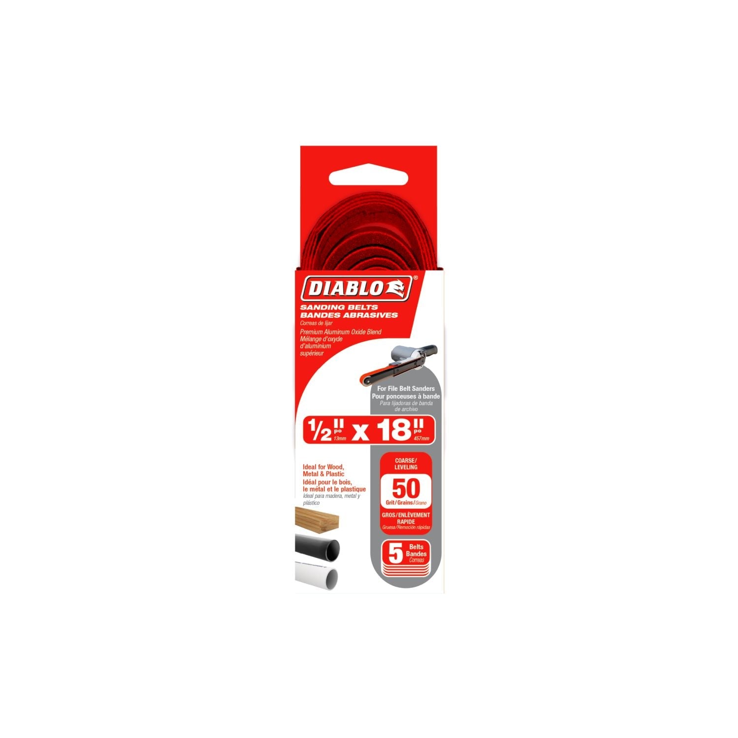 Diablo DCB518050S05G 1/2 in. x 18 in. 50-Grit (Coarse) Detail File Sanding Belt (5-Pack)