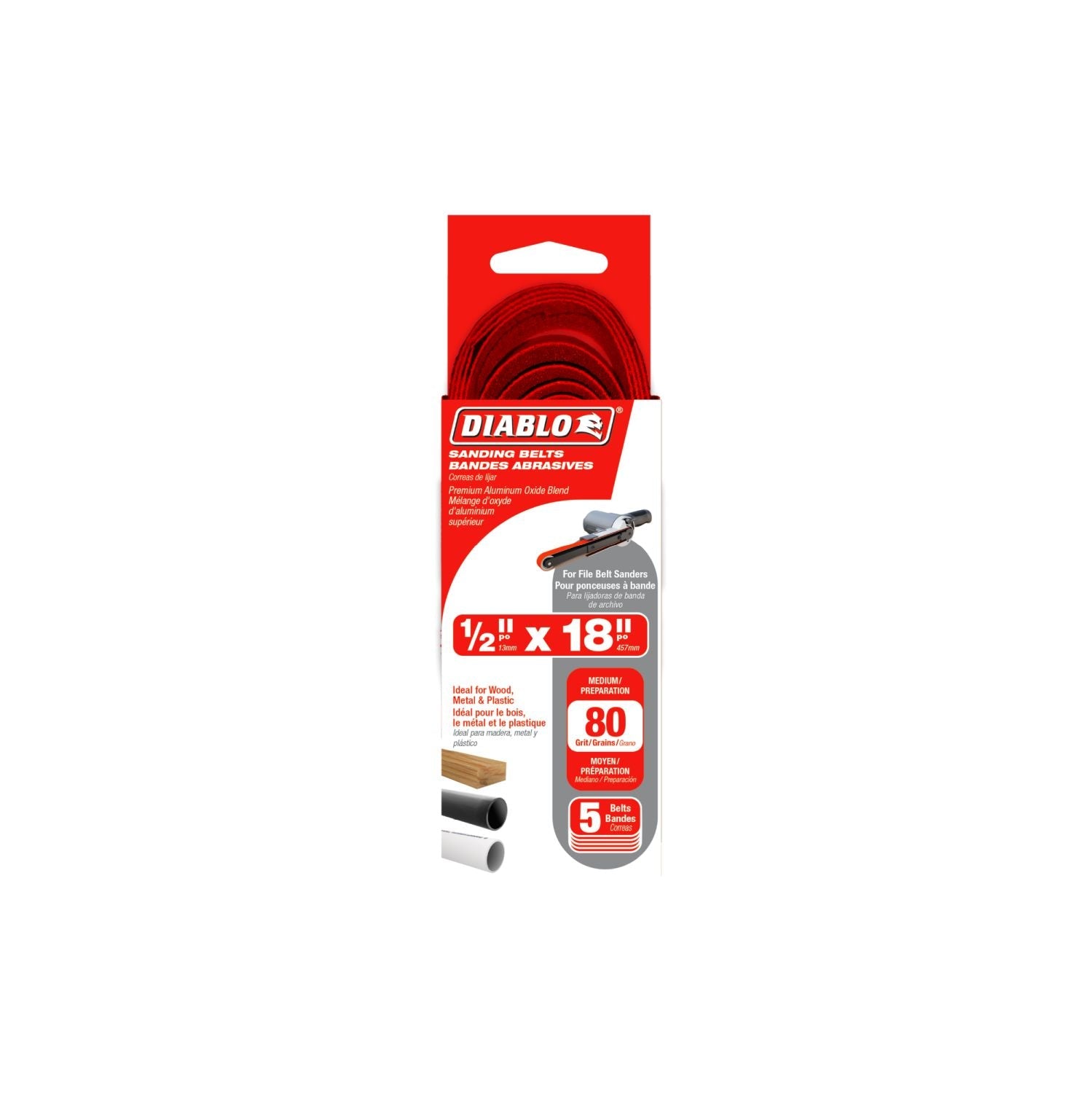 Diablo DCB518080S05G 1/2 in. x 18 in. 80-Grit (Medium) Detail File Sanding Belt (5-Pack)
