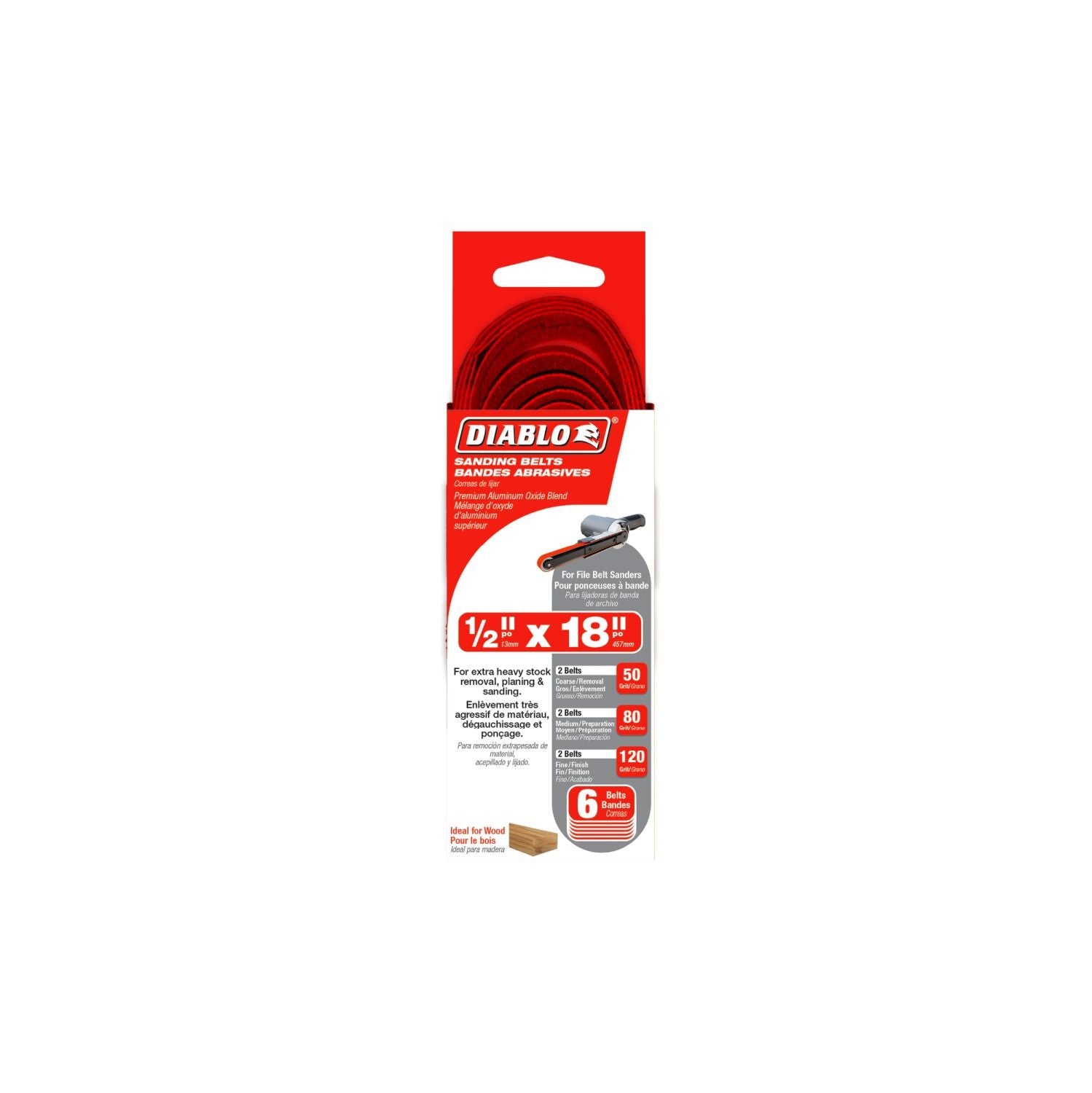 Diablo DCB518ASTS06G 1/2 in. x 18 in. Detail File Sanding Belt Assorted Pack (6-Pack)