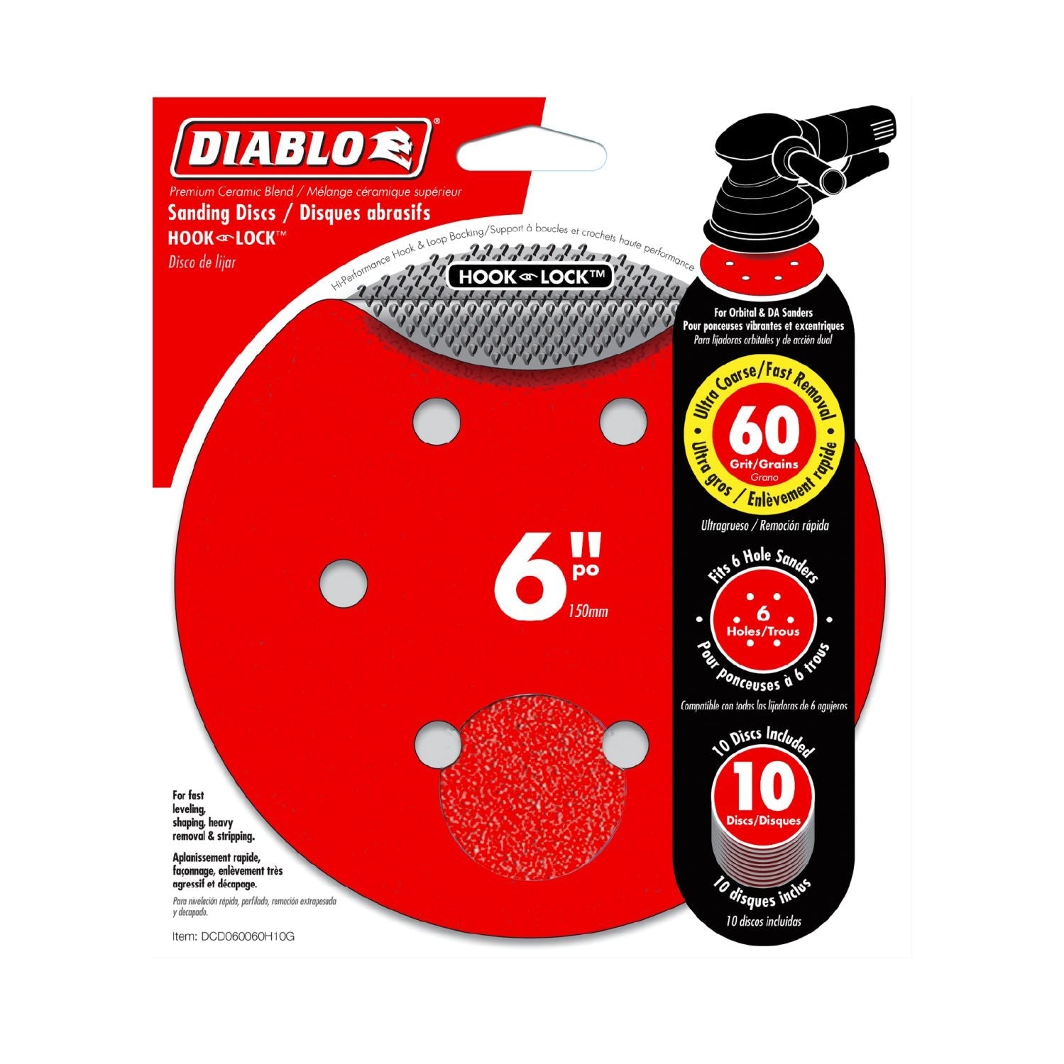 Diablo DCD060060H10G 6" Sandpaper Hook & Loop, 60 Grit, 10-Pack