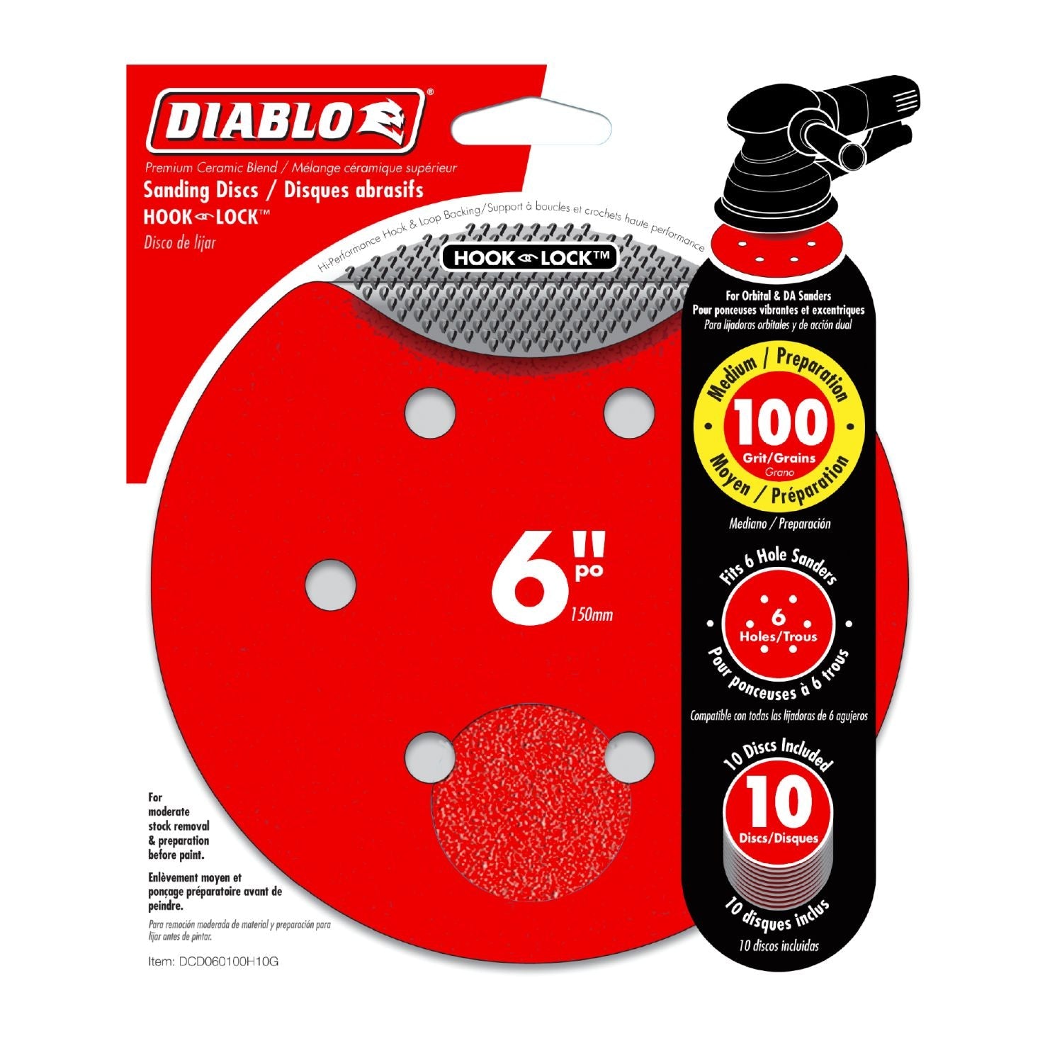 Diablo Dcd060100H10G 6" Sandpaper Hook & Loop, 100 Grit, 10-Pack
