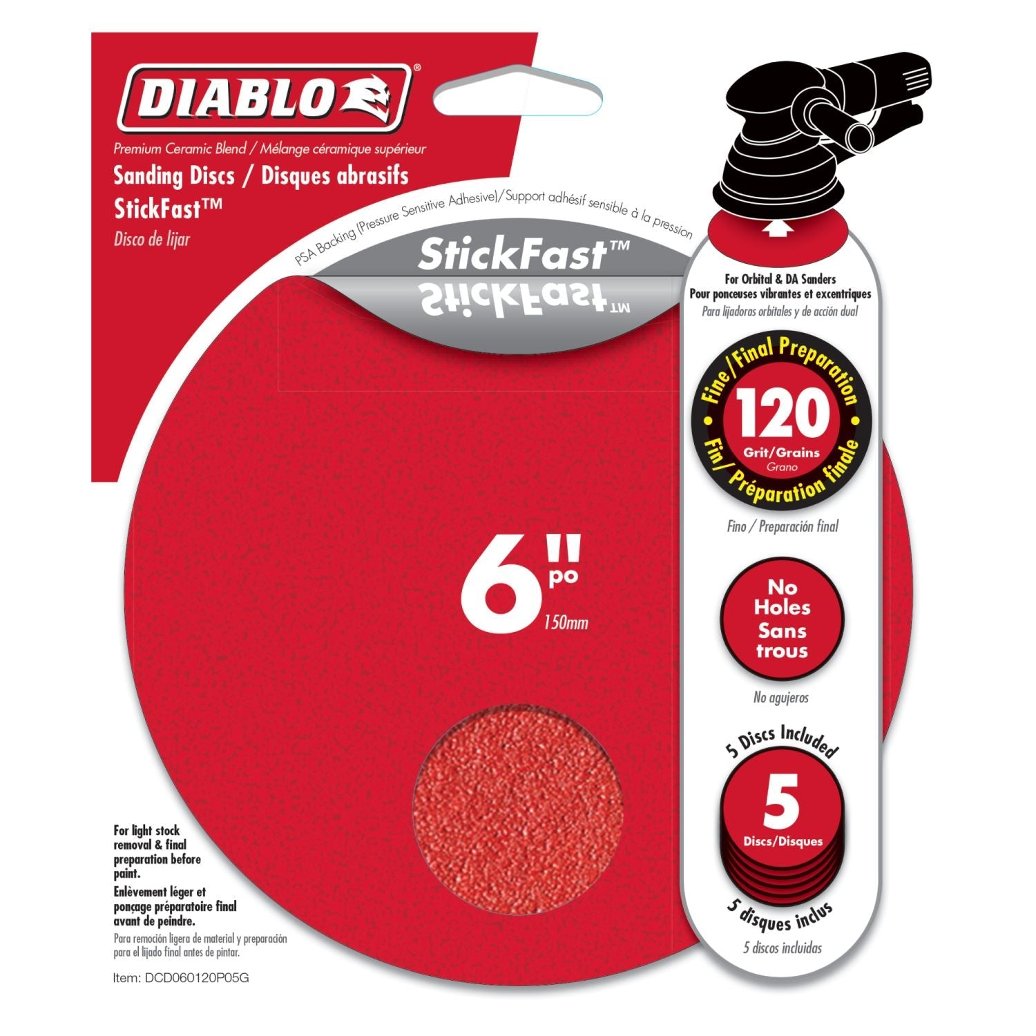 Diablo DCD060120P05G 6 Inch ROS Disc StickFast 120 Grit , 5-Pack
