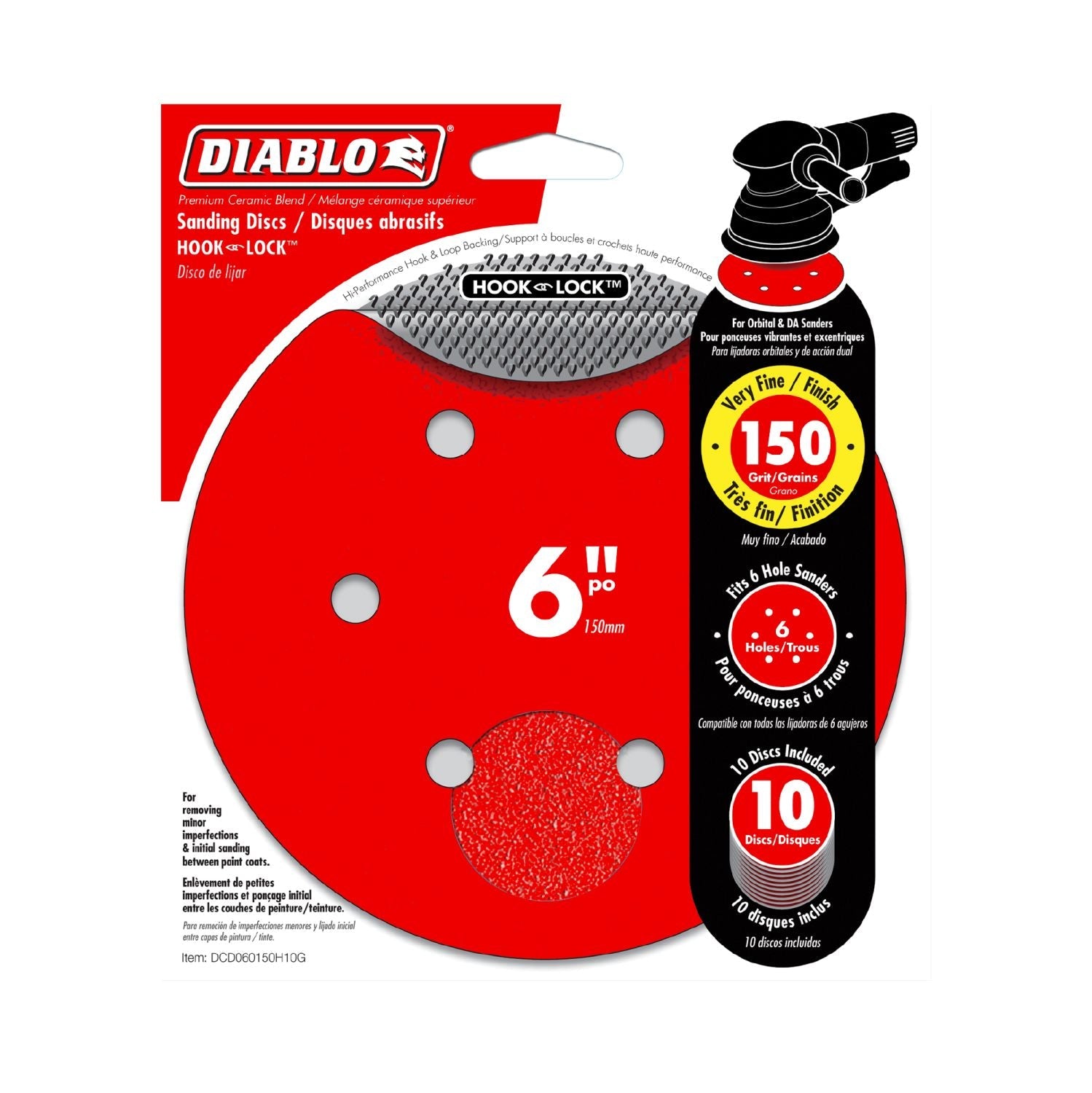 Diablo DCD060150H10G 6" Sandpaper Hook & Loop, 150 Grit, 10-Pack