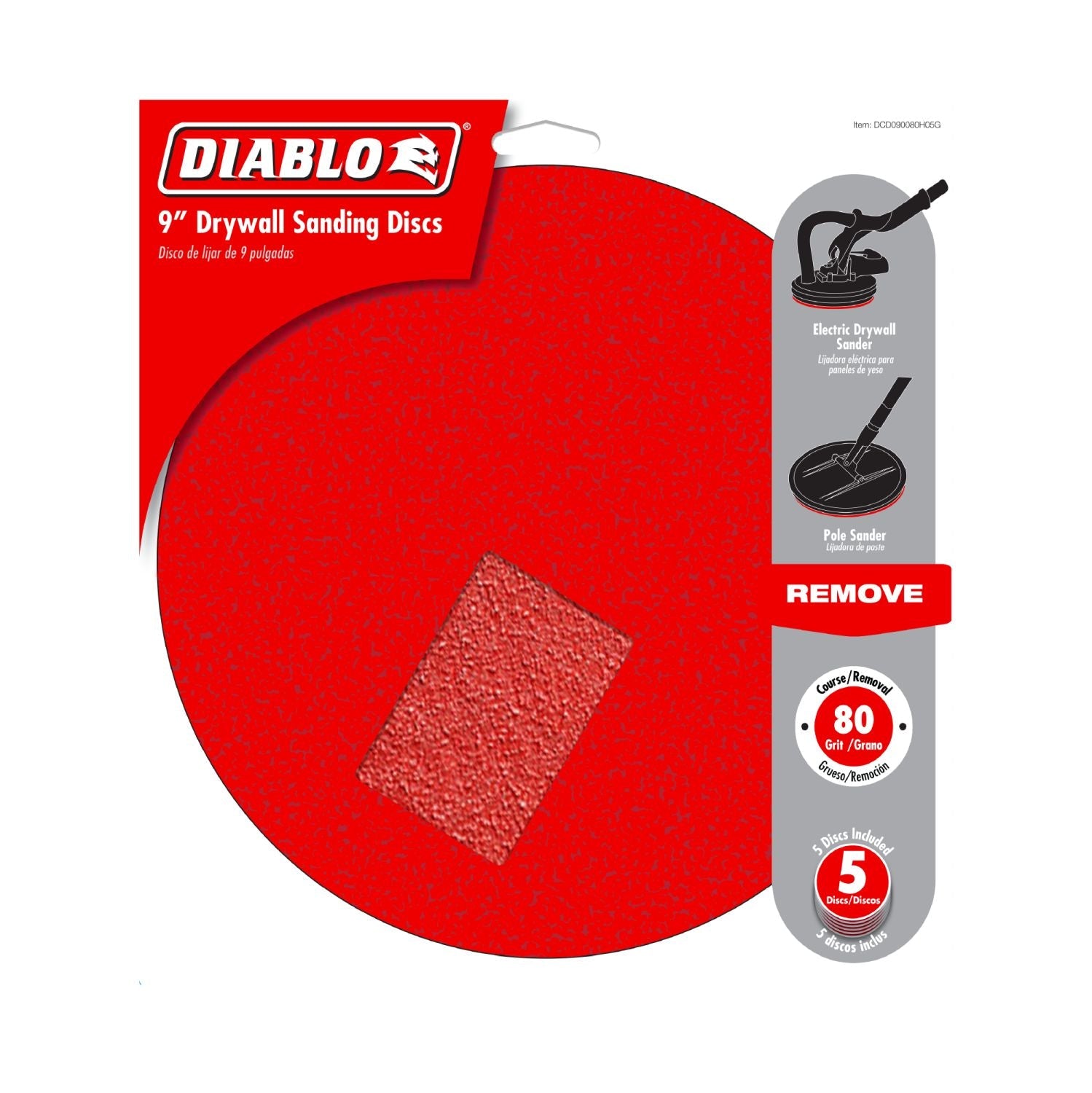 Diablo DCD090080H05G 9 in. 80 Grit Hook & Lock ROS Sanding Discs for Drywall (5-Pack)