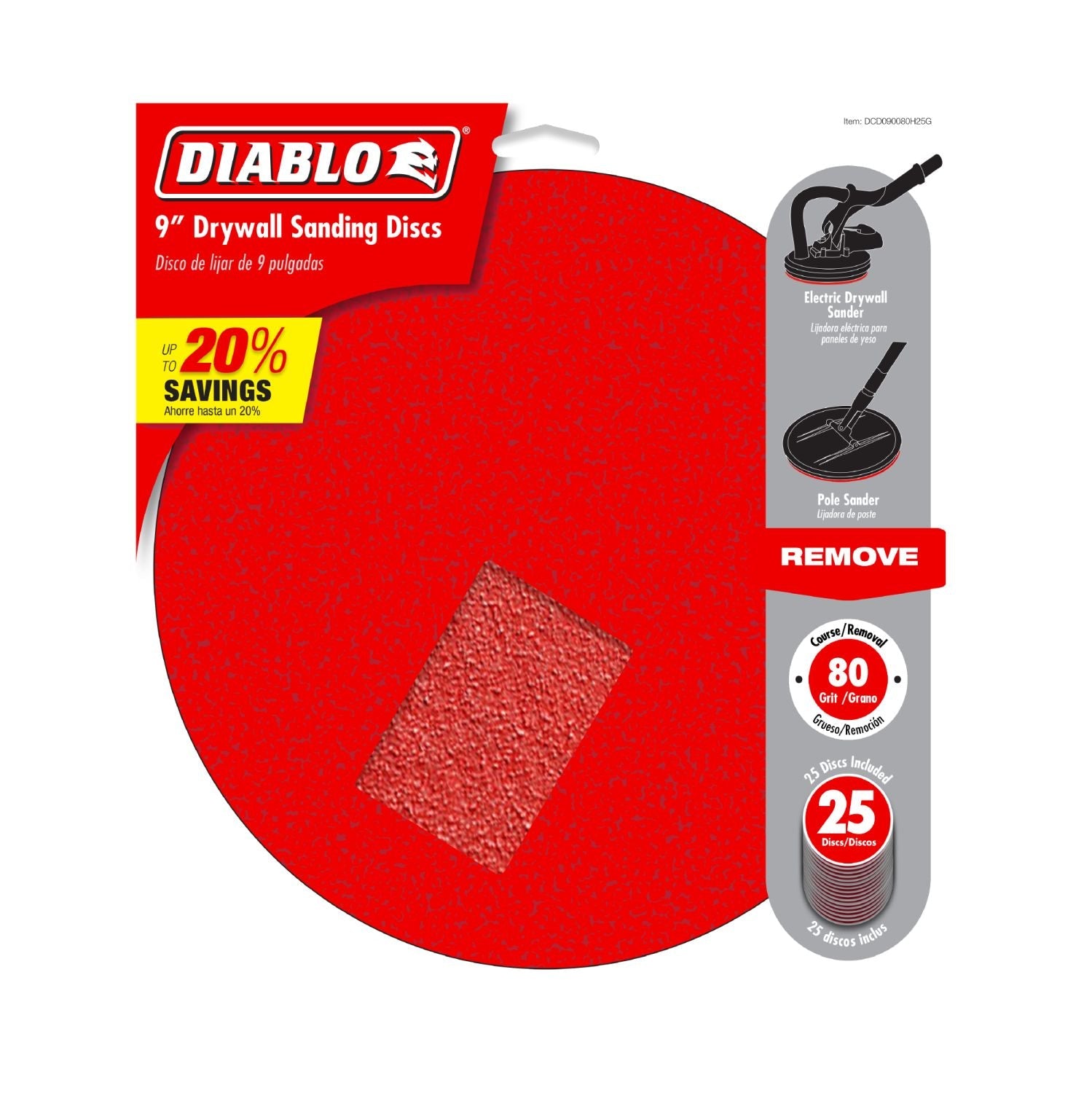 Diablo DCD090080H25G 9 in. 80 Grit Hook & Lock ROS Sanding Discs for Drywall (25-Pack)