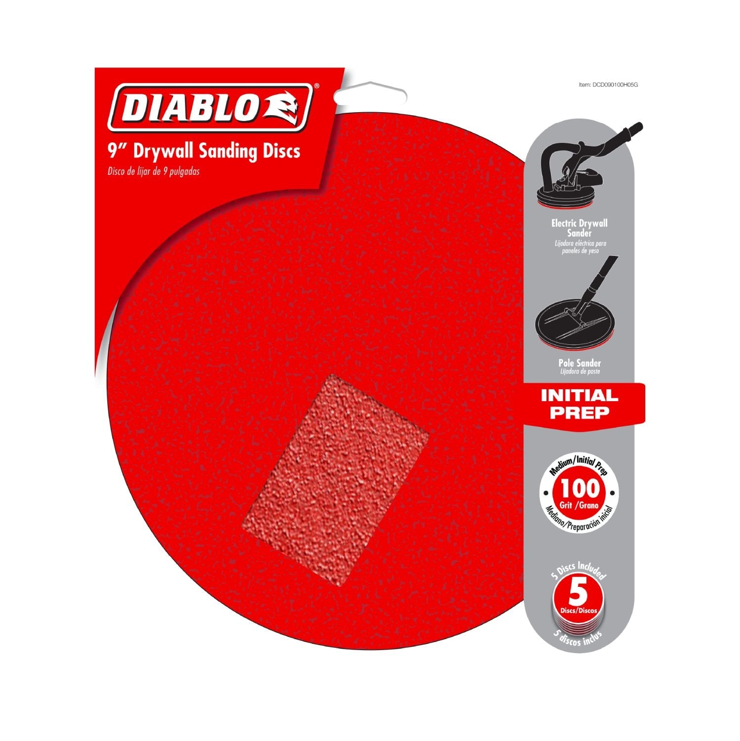 Diablo DCD090100H05G 9 in. 100 Grit Hook & Lock ROS Sanding Discs for Drywall (5-Pack)