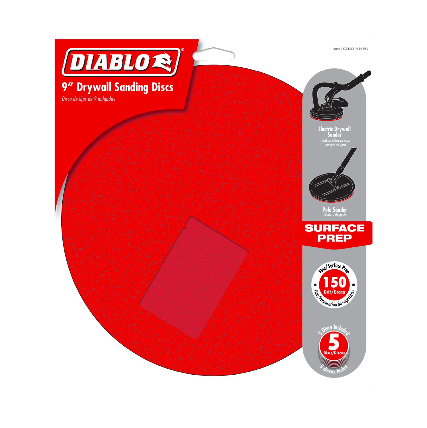 Diablo DCD090150H05G 9 in. 150 Grit Hook & Lock ROS Sanding Discs for Drywall (5-Pack)