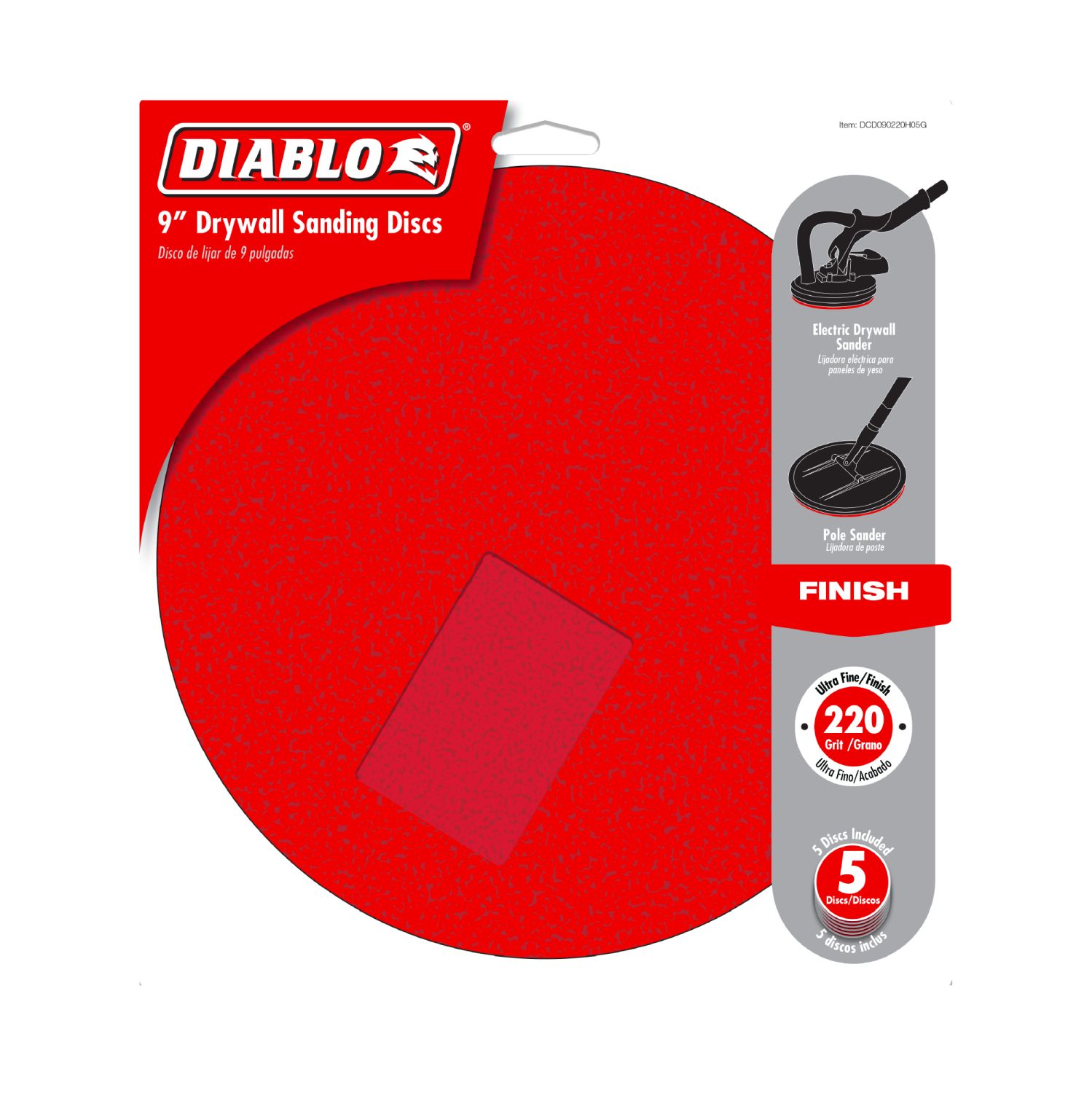 Diablo DCD090220H05G 9 in. 220 Grit Hook & Lock ROS Sanding Discs for Drywall (5-Pack)