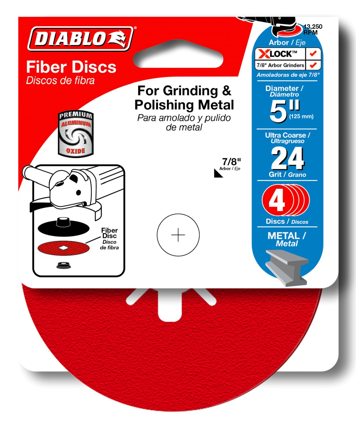 Diablo DCF050024S04G 5 Inch Fiber Disc, Aluminum Oxide, 24 Grit , 4-Pack