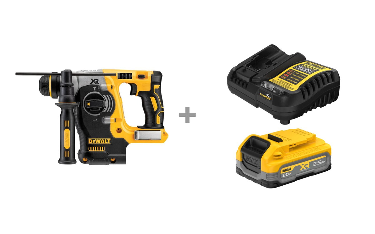 DeWalt DCH273B SDS Plus Rotary Hammer with DCBP320C POWERSTACK 3.5Ah Battery and Charger Kit bundle