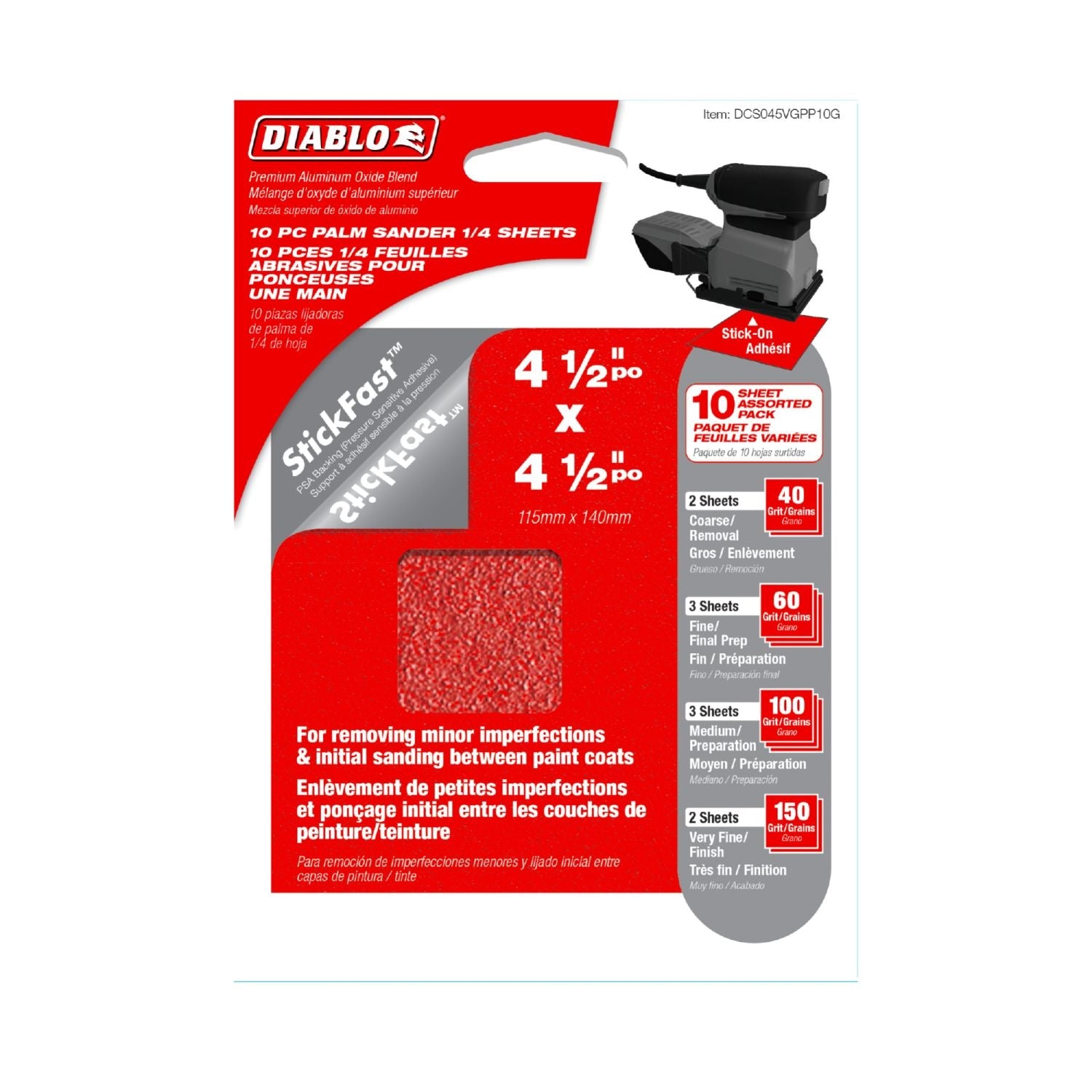 Diablo DCS045VGPP10G 1/4 in. 10-Piece Assorted Sanding Sheet Pack