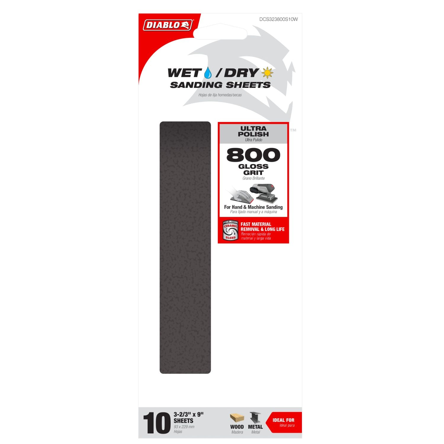 Diablo DCS323800S10W 1/3 Sheet 800 Grit Wet/Dry Sanding Sheets (10-Pack)