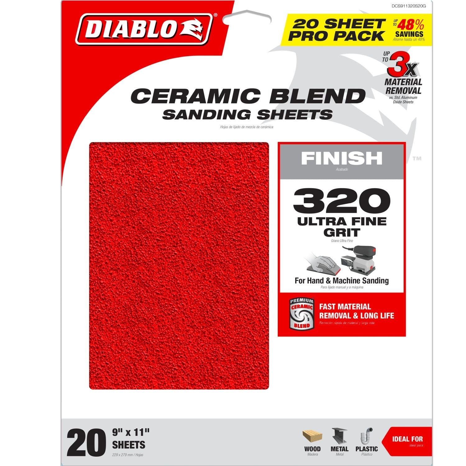 Diablo DCS911320S20G 9 in. x 11 in. 320-Grit Sanding Sheet (20-Pack)