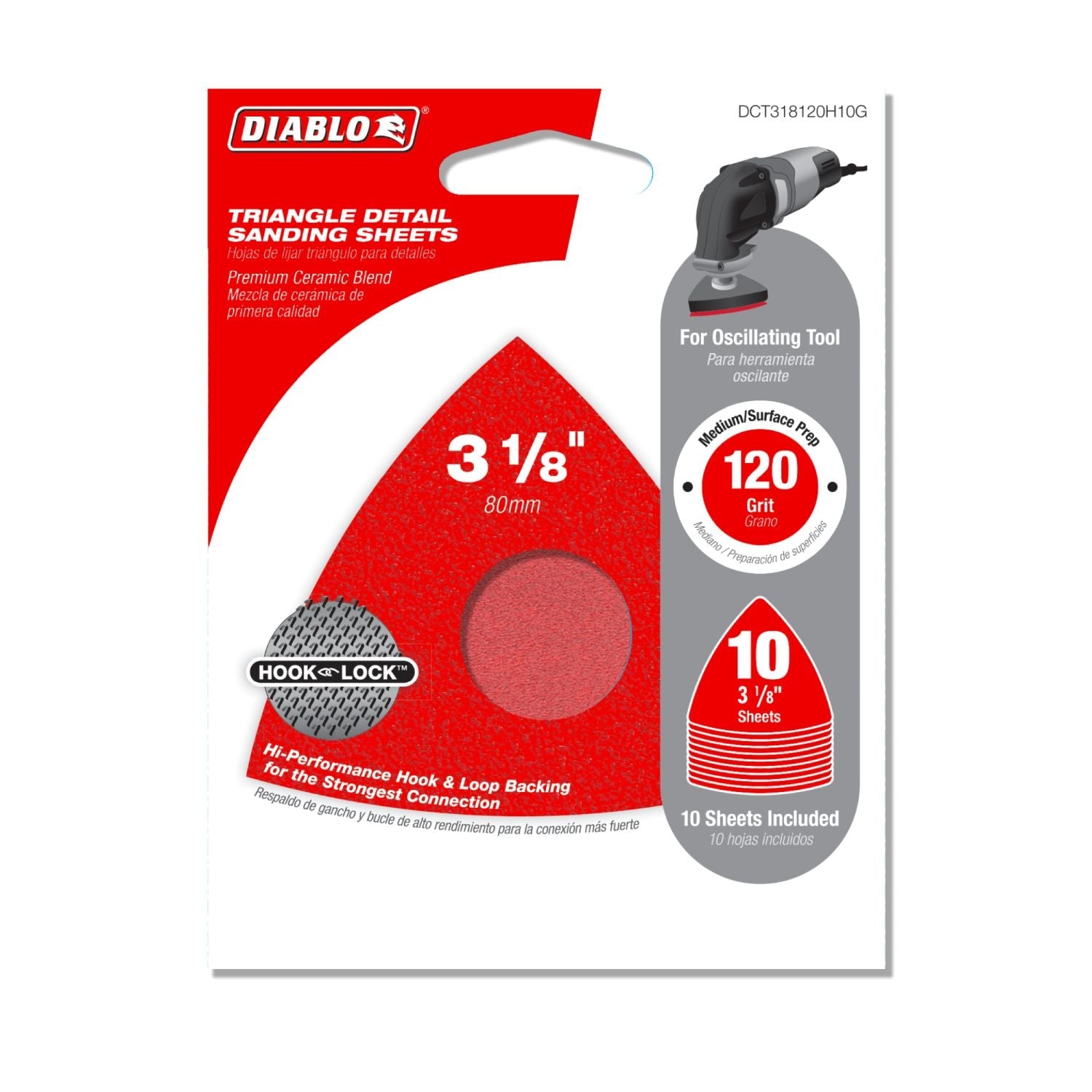 Diablo DCT318120H10G 3-1/8 in. 120-Grit (Fine) Oscillating Detail Triangle Sanding Sheets (10-Pack)