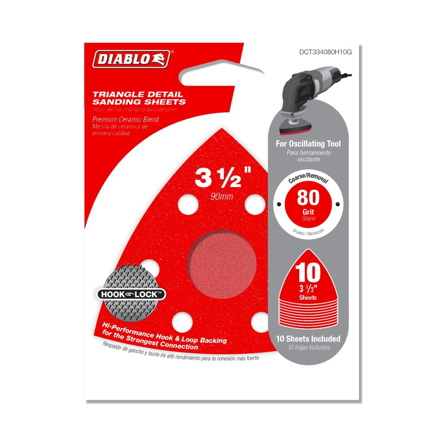 Diablo DCT334080H10G 3-3/4 in. 80-Grit (Coarse) Oscillating Detail Triangle Sanding Sheets (10-Pack)