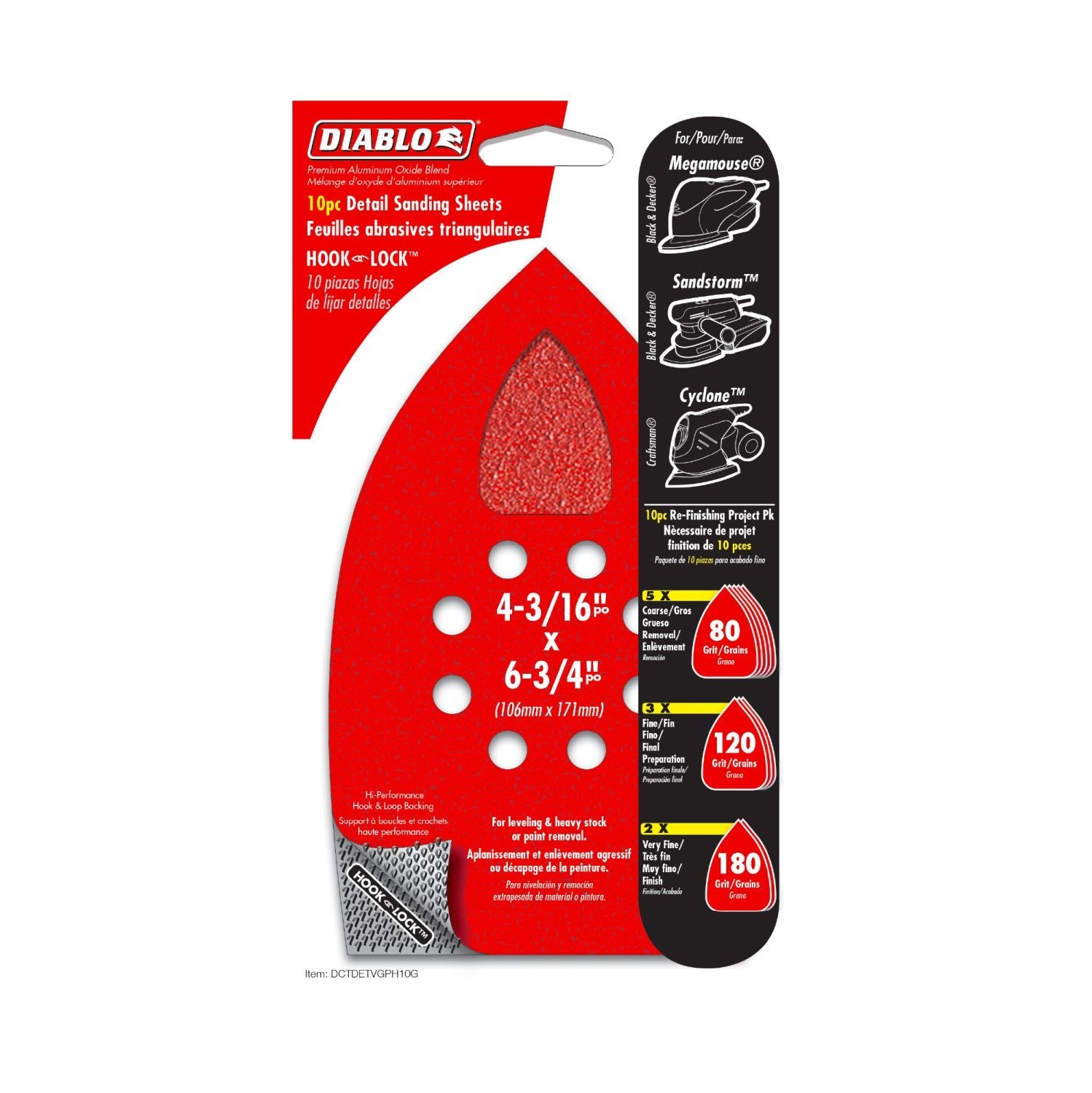 Diablo DCTDETVGPH10G Mega Mouse 10-Piece Assorted Detail Sanding Sheet Pack