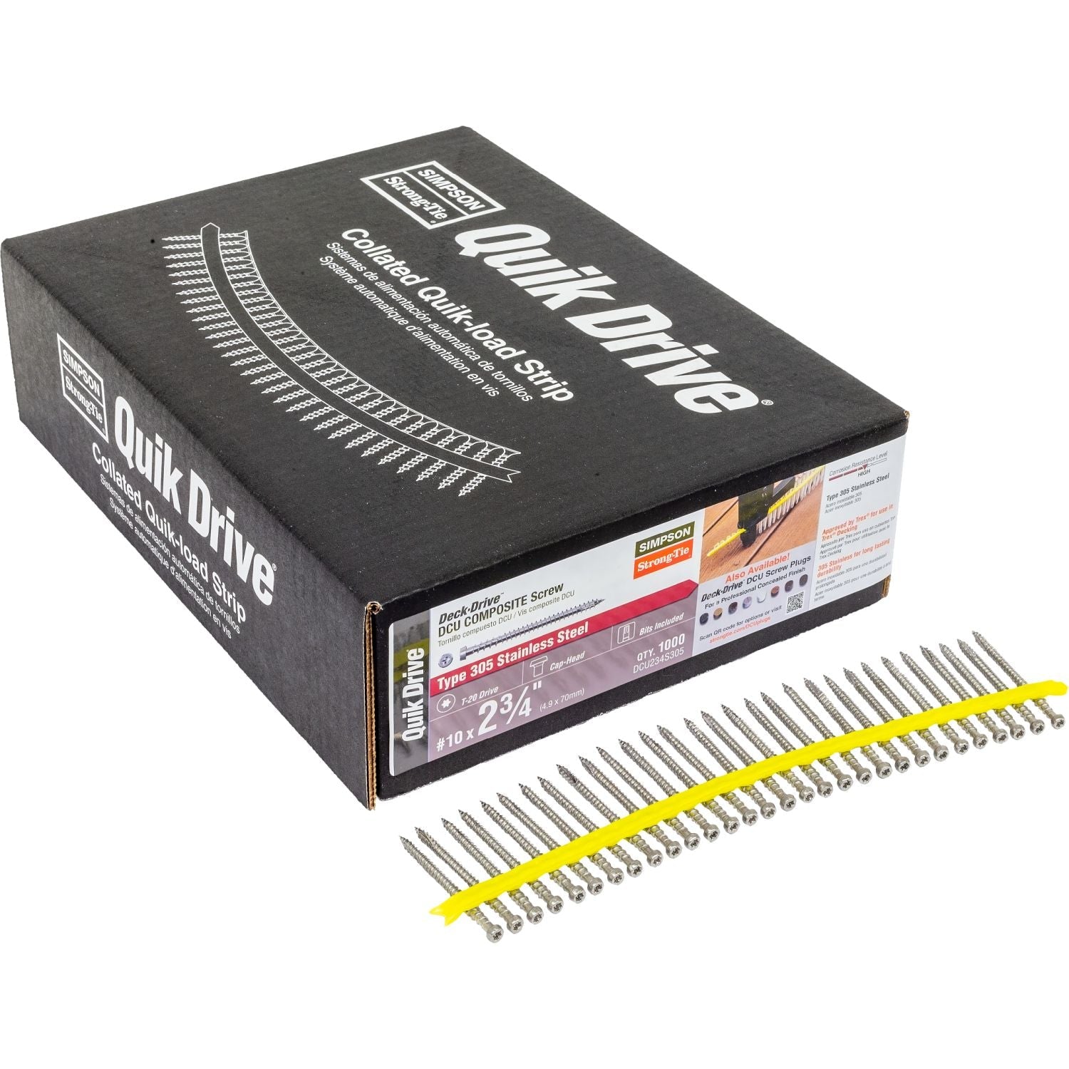 Simpson Strong-Tie DCU234S305 Deck-Drive DCU COMPOSITE Screw (Collated),  #10 x 2-3/4-in. Type 305, 1000-Pack