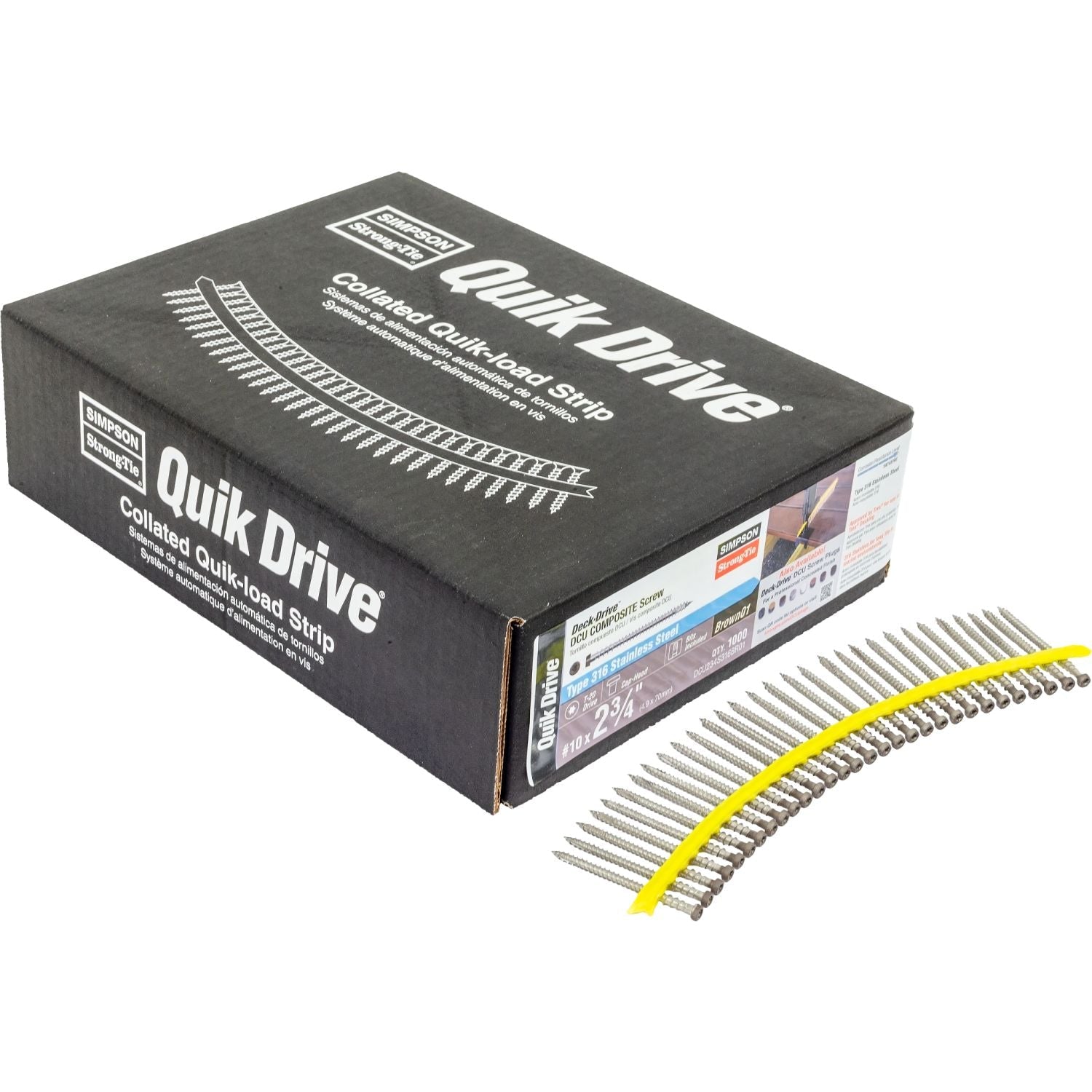 Simpson Strong-Tie DCU234S316BR01 Deck-Drive DCU COMPOSITE Screw (Collated),  #10 x 2-3/4-in. Type 316, Brown 01, 1000-Pack