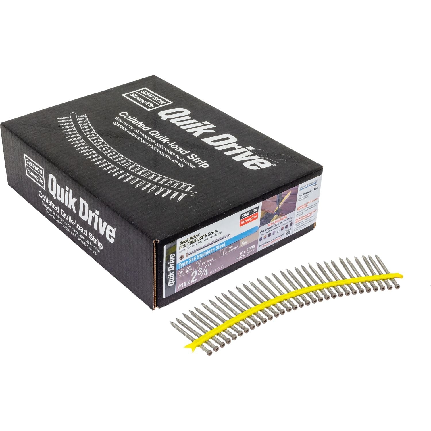 Simpson Strong-Tie DCU234S316TN Deck-Drive DCU COMPOSITE Screw (Collated),  #10 x 2-3/4-in. Type 316, Tan, 1000-Pack