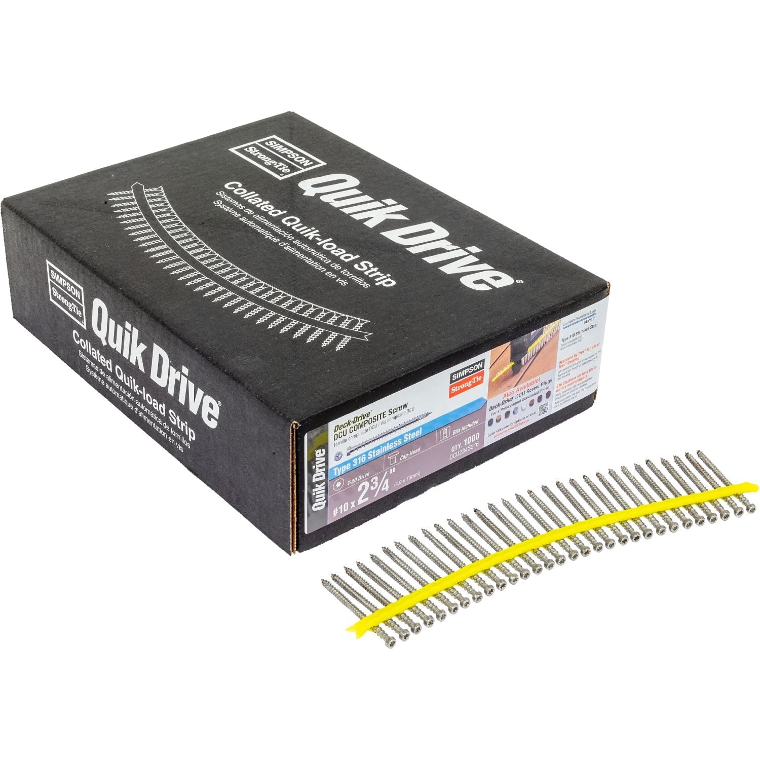 Simpson Strong-Tie DCU234S316 Deck-Drive DCU COMPOSITE Screw (Collated),  #10 x 2-3/4-in. Type 316, 1000-Pack