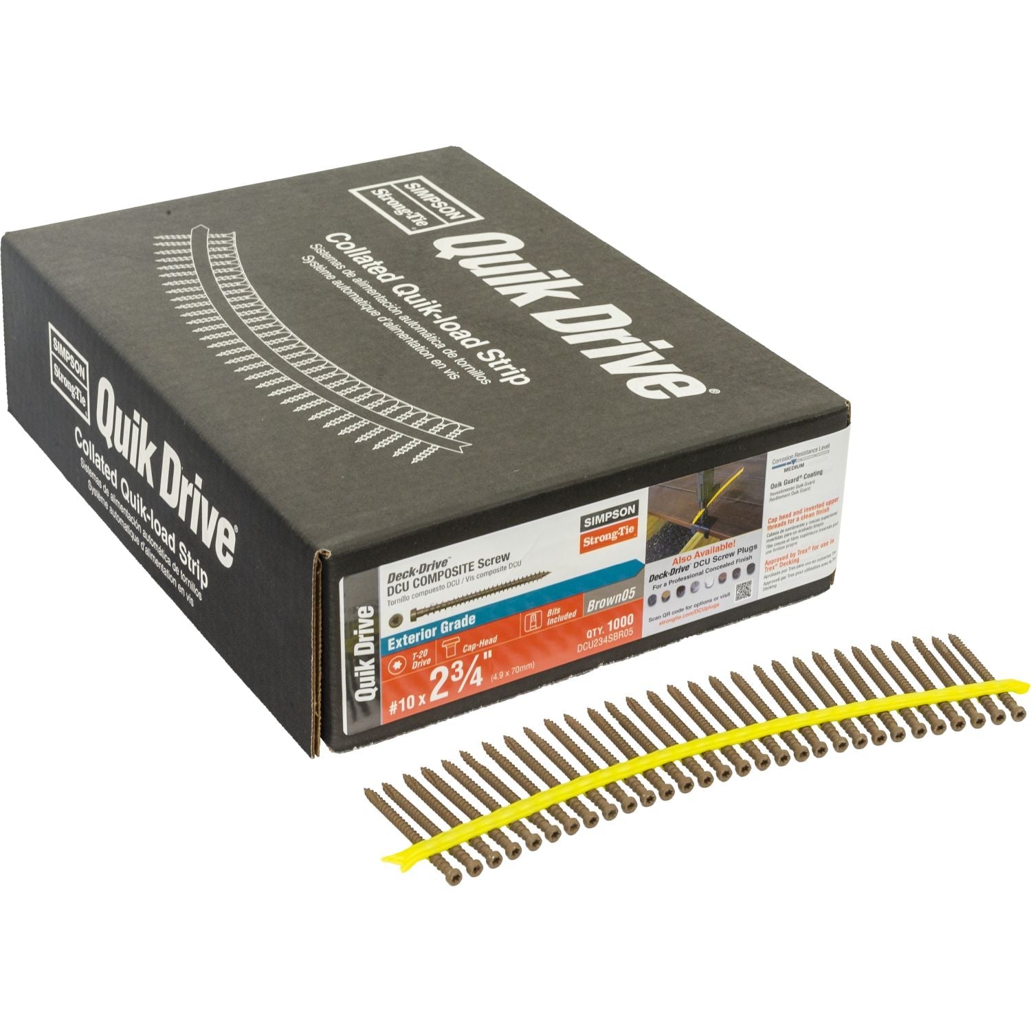 Simpson Strong-Tie DCU234SBR05 Deck-Drive DCU COMPOSITE Screw (Collated),  #10 x 2-3/4-in. Quik Guard Brown 05, 1000-Pack