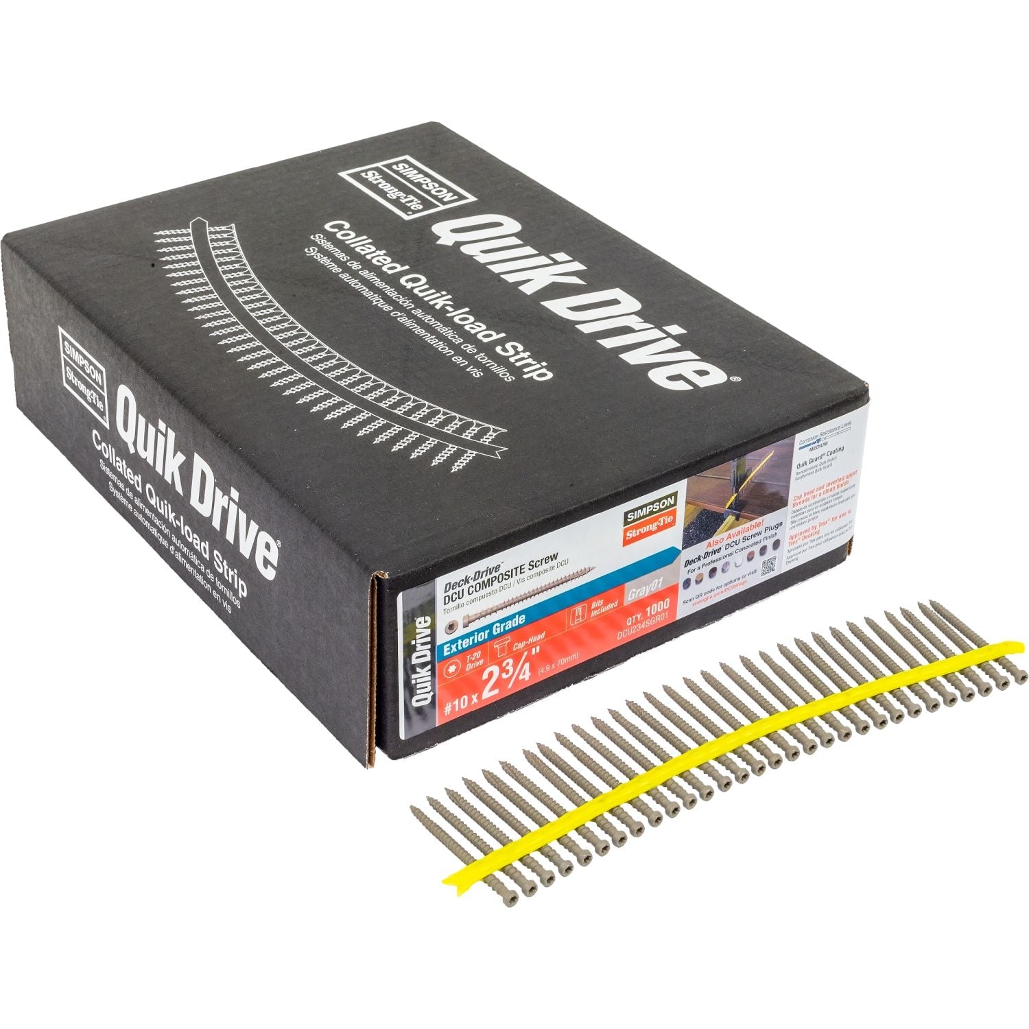 Simpson Strong-Tie DCU234SGR01 Deck-Drive DCU COMPOSITE Screw (Collated),  #10 x 2-3/4-in. Quik Guard Gray 01, 1000-Pack