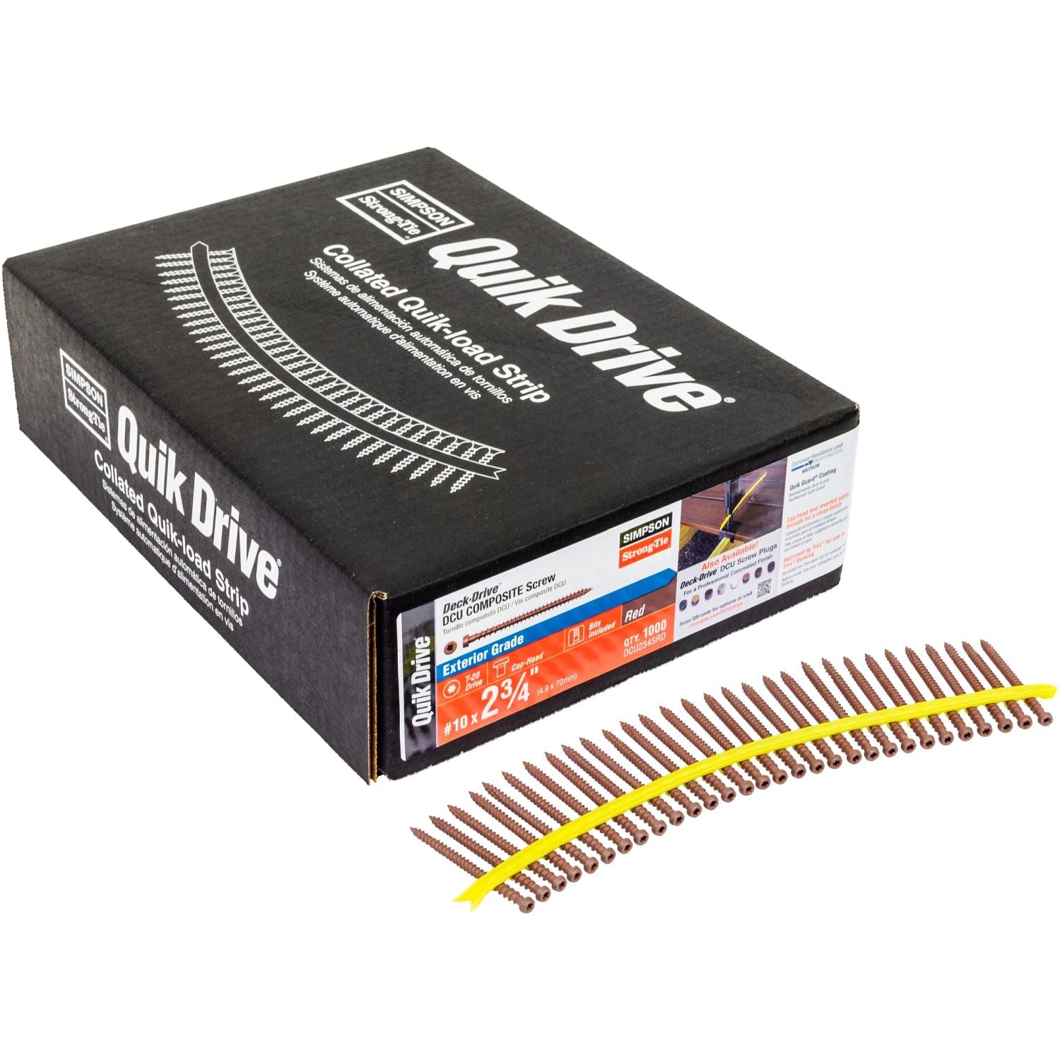 Simpson Strong-Tie DCU234SRD Deck-Drive DCU COMPOSITE Screw (Collated),  #10 x 2-3/4-in. Quik Guard Red, 1000-Pack