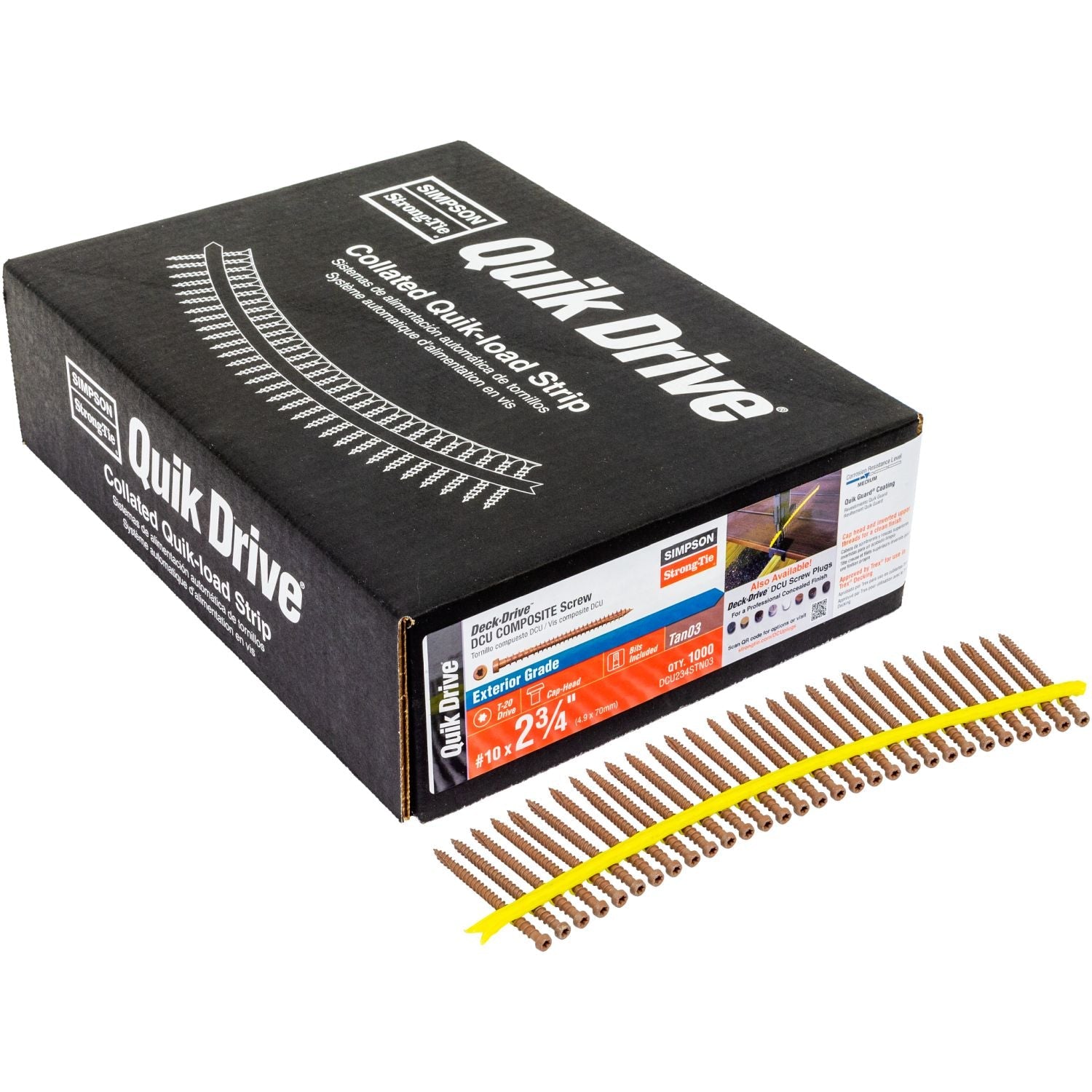 Simpson Strong-Tie DCU234STN03 Deck-Drive DCU COMPOSITE Screw (Collated),  #10 x 2-3/4-in. Quik Guard Tan 03, 1000-Pack