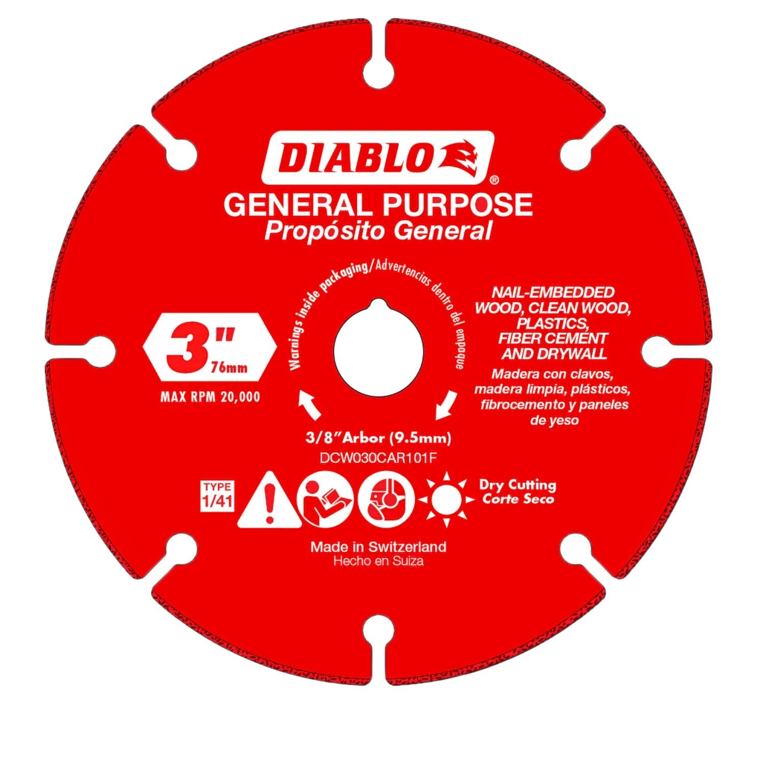 Diablo DCW030CAR101F 3 in. Carbide Grit Multi-Material Cut-Off Disc