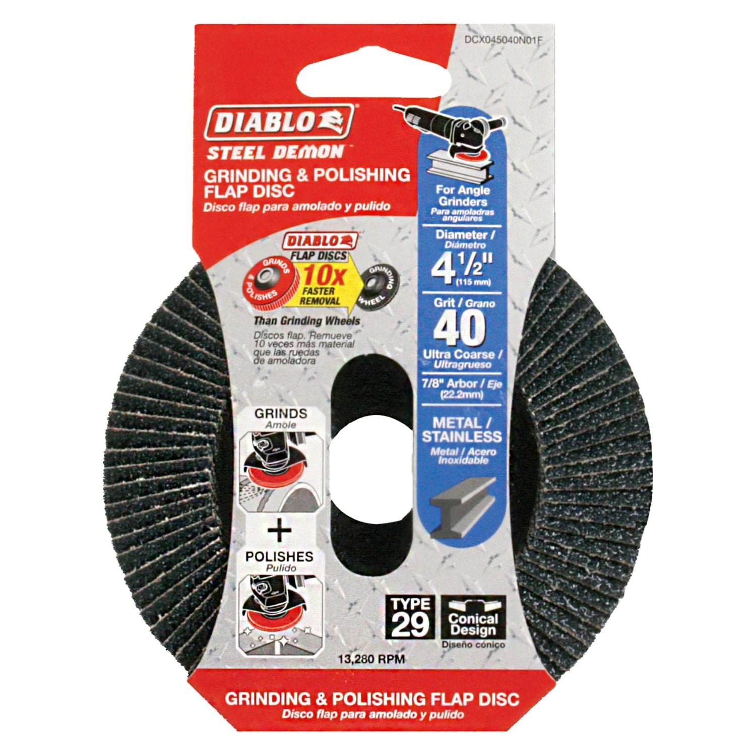 Diablo DCX045040N01F 4-1/2" Steel Demon Flap, 40 Grit, 1-Pack