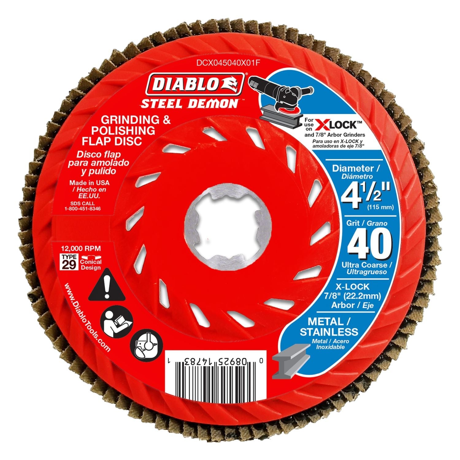 Diablo DCX045040X03F 4-1/2 in. 40 Grit X-LOCK Steel Demon Flap Discs for Metal (3-Pack)
