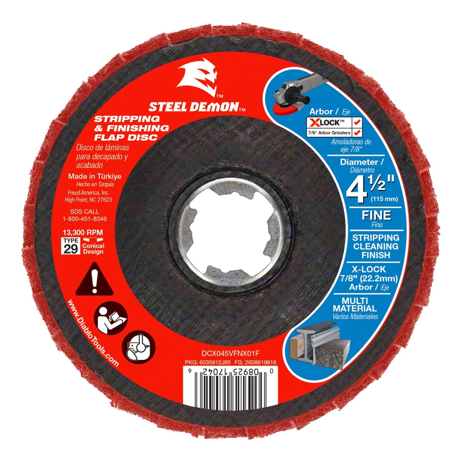 Diablo DCX045VFNX01F Steel Demon 4-1/2 in. Fine-Grit Stripping and Finishing Flap Disc for X-LOCK and 7/8 in. Arbor Angle Grinders