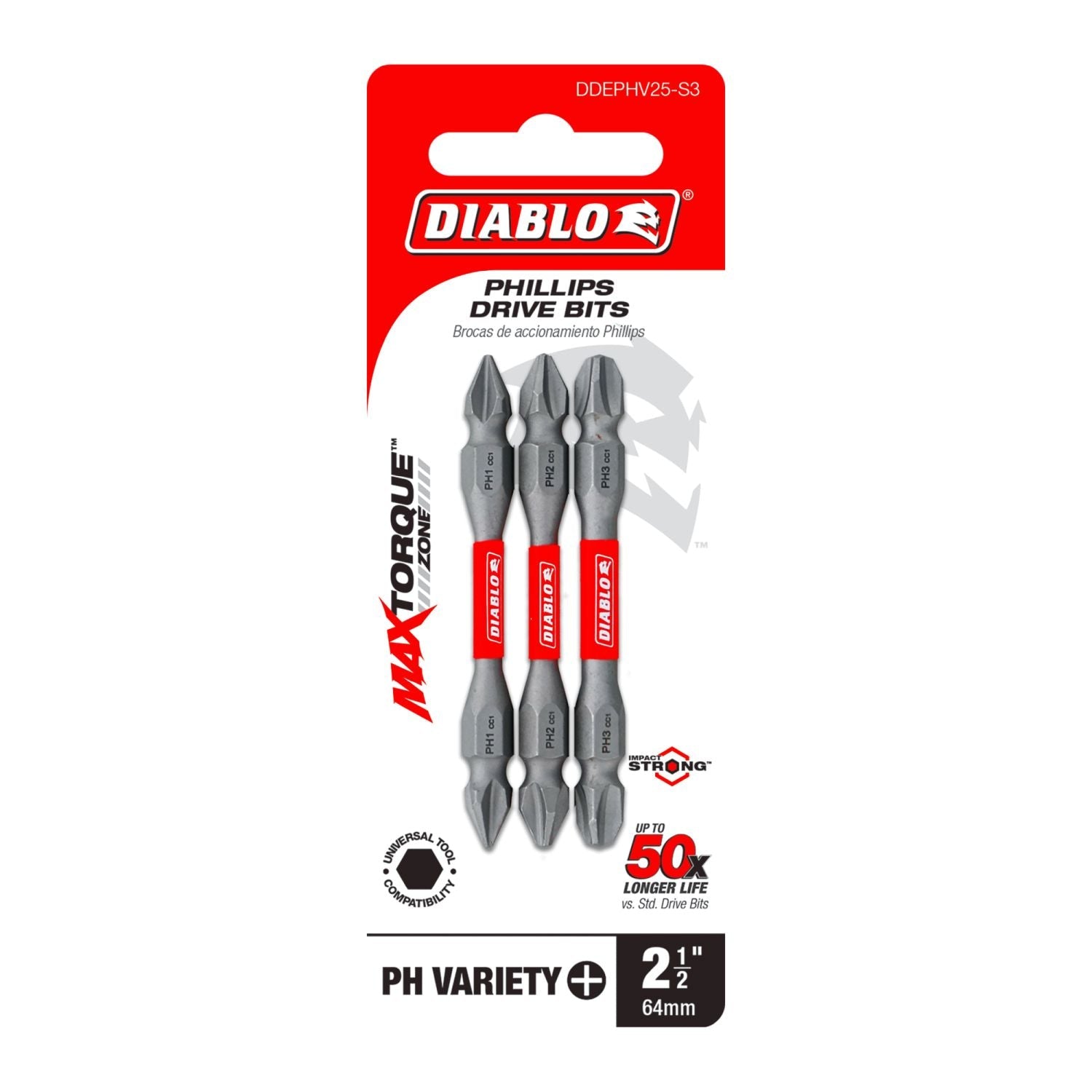 Diablo DDEPHV25-S3 2-3/8 Inch Double-Ended Phillips Drive Bit Assorted Pack , 3-Piece