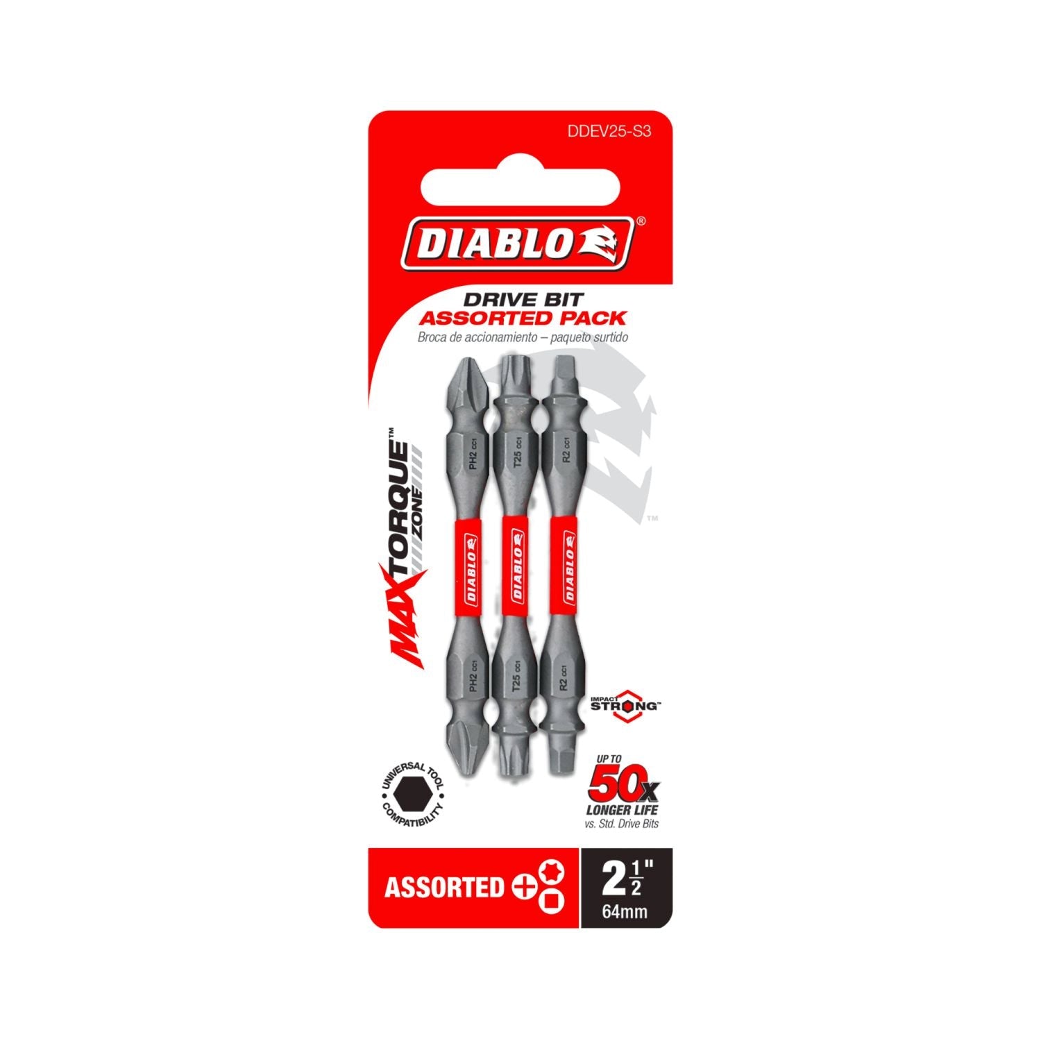 Diablo DDEV25-S3 2-1/2 Inch Double-Ended Phillips, Square and Torx Drive Bit Assorted Pack , 3-Piece