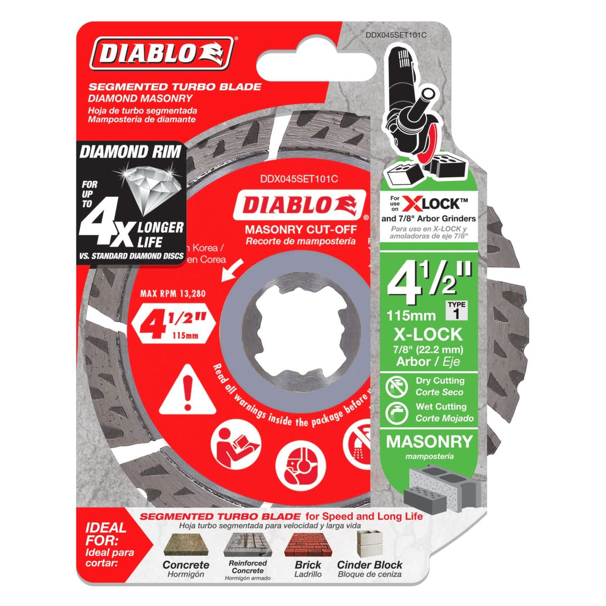 Diablo DDX045SET101C 4-1/2 Inch Diamond Segmented Turbo Masonry Cut-Off with X-LOCK arbor
