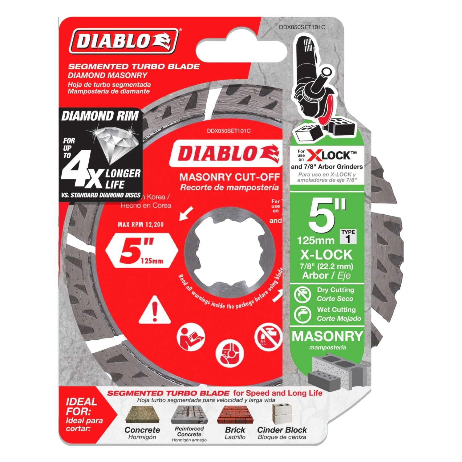 Diablo DDX050SET101C 5 Inch Diamond Segmented Turbo Masonry Cut-Off with X-LOCK arbor