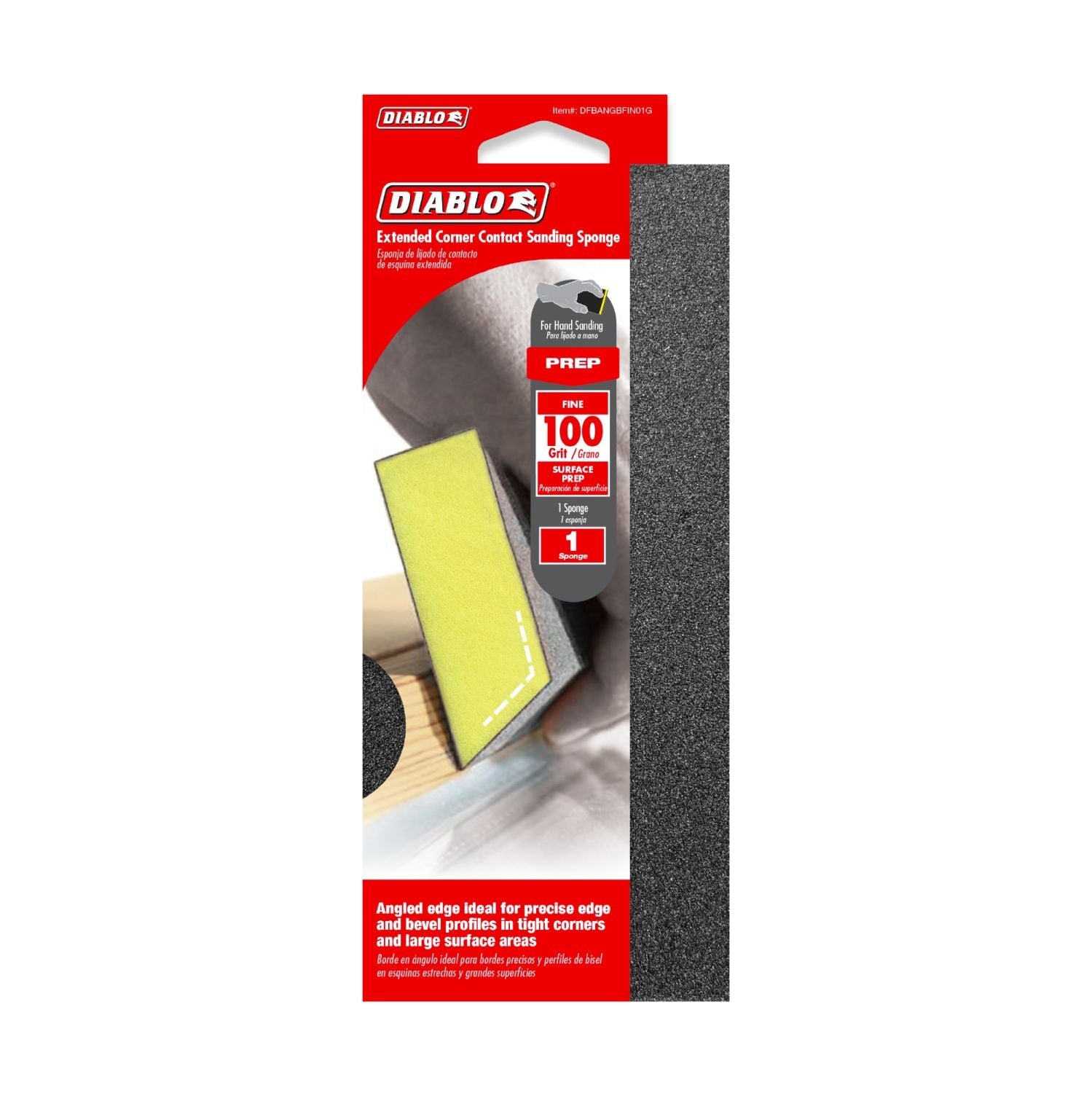 Diablo DFBANGBFIN01G 8 in. x 3 in. x 1 in. 100 Grit Extended Corner Contact Spanding Sponge