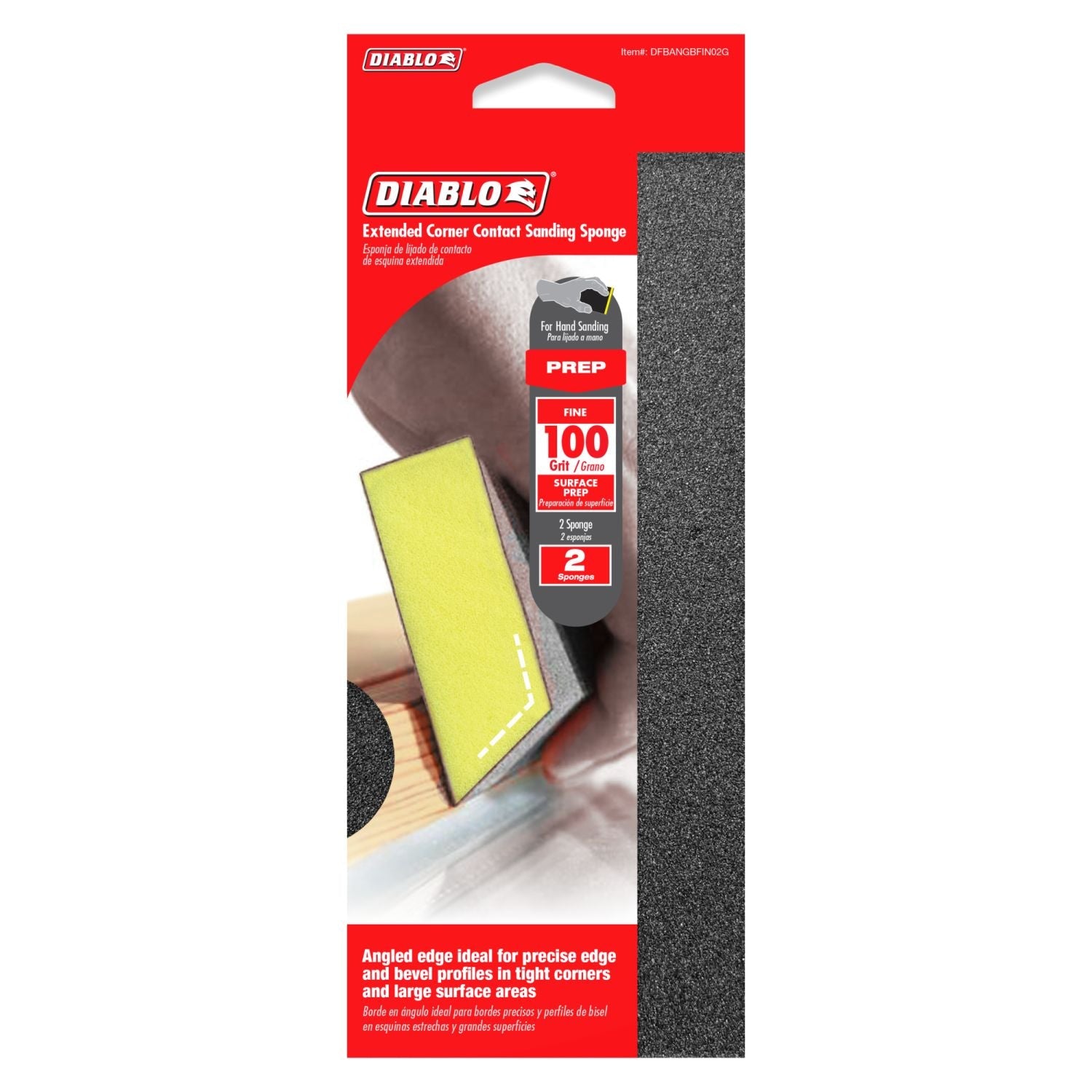 Diablo DFBANGBFIN02G 8 in. x 3 in. x 1 in. 100 Grit Extended Corner Contact Spanding Sponges (2-Pack)
