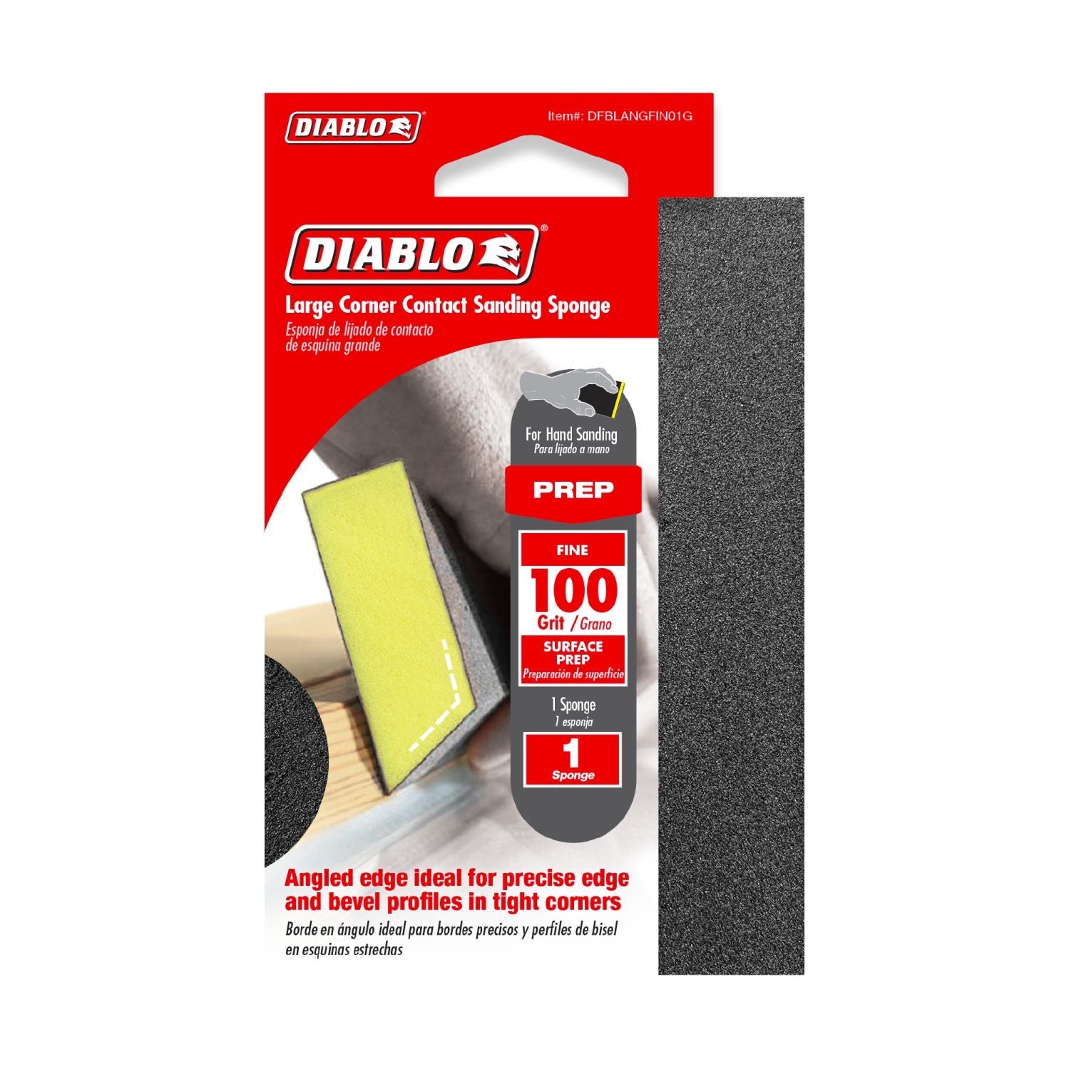 Diablo DFBLANGFIN01G 5 in. x 3 in. x 1 in. 100 Grit Corner Contact Sanding Sponge