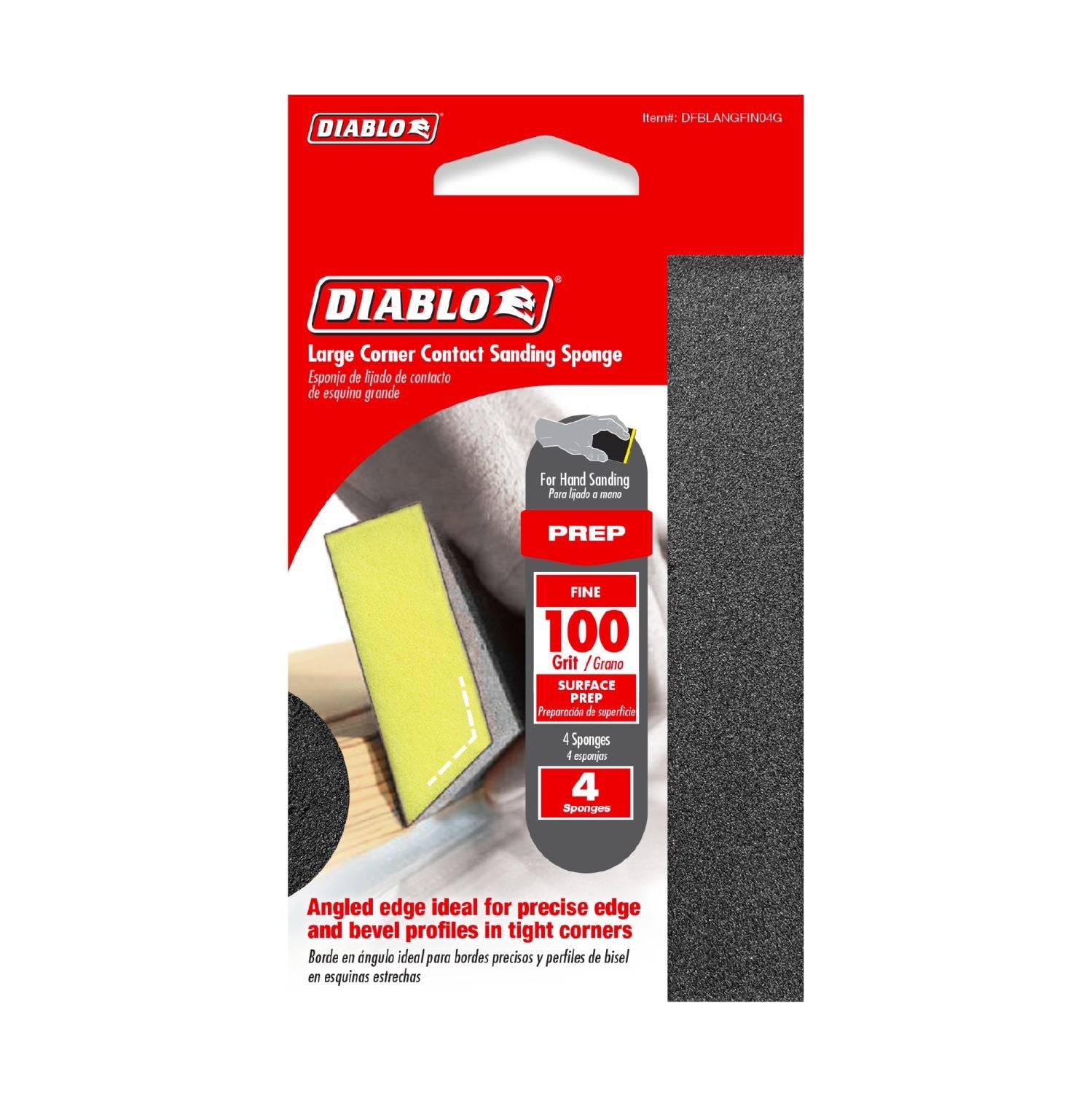 Diablo DFBLANGFIN04G 5 in. x 3 in. x 1 in. 100 Grit Corner Contact Sanding Sponges (4-Pack)