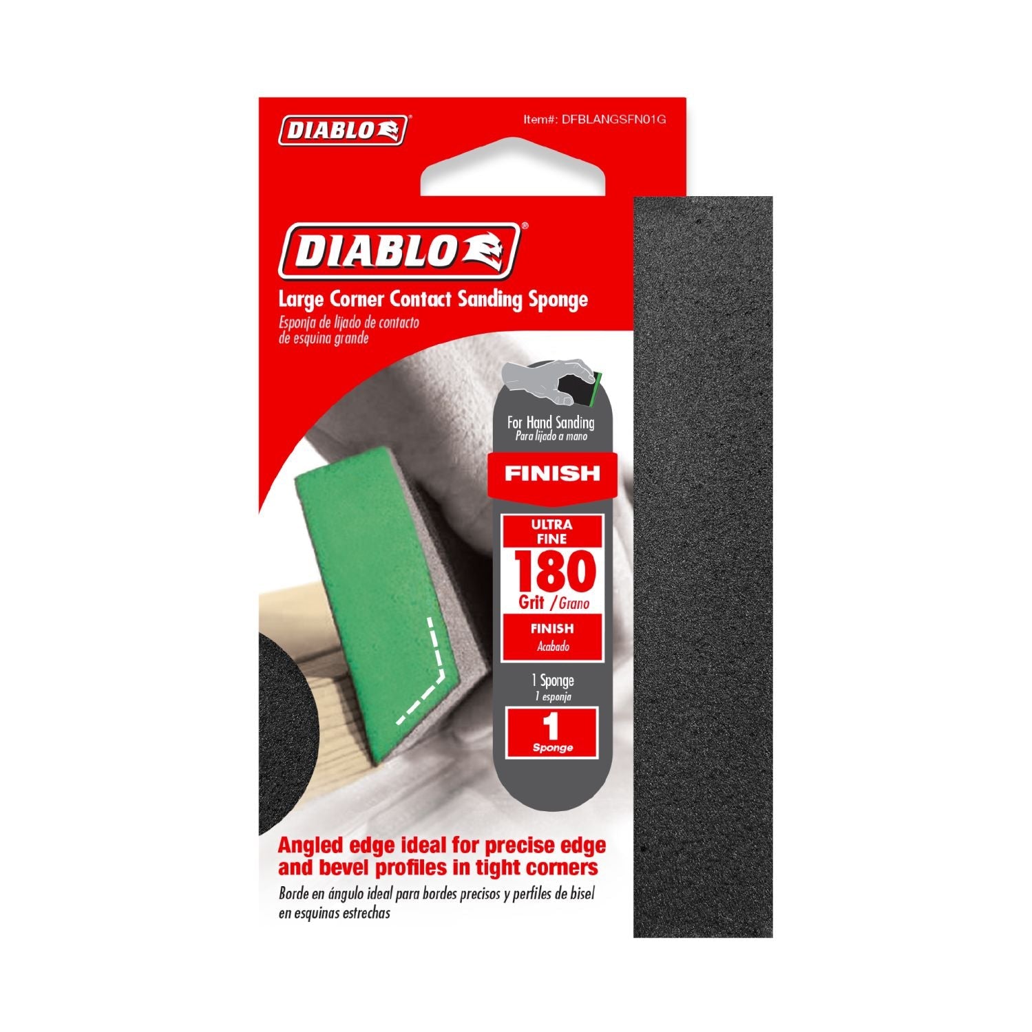 Diablo DFBLANGSFN01G 5 in. x 3 in. x 1 in. 180 Grit Corner Contact Sanding Sponge