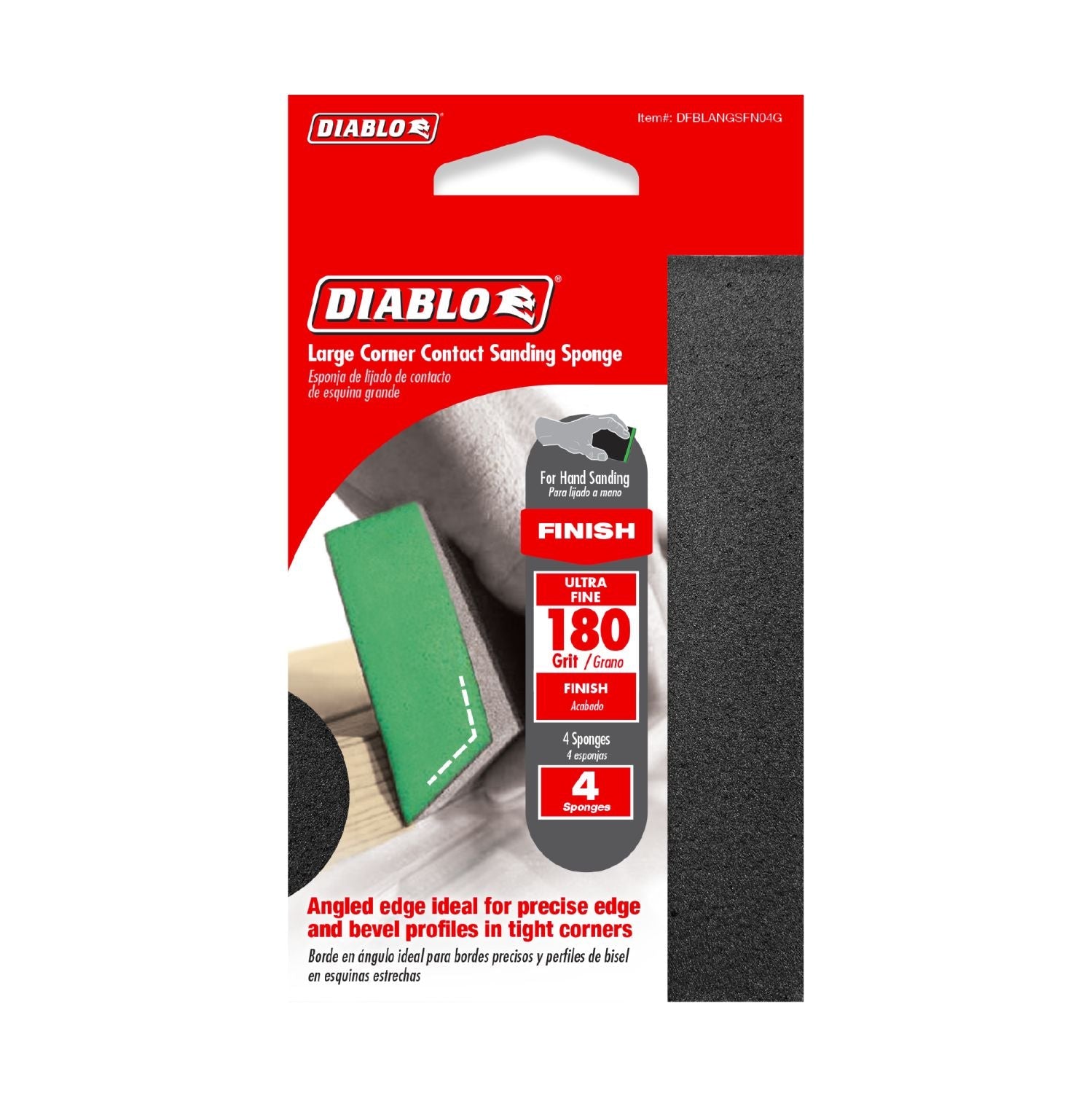 Diablo DFBLANGSFN04G 5 in. x 3 in. x 1 in. 180 Grit Corner Contact Sanding Sponges (4-Pack)